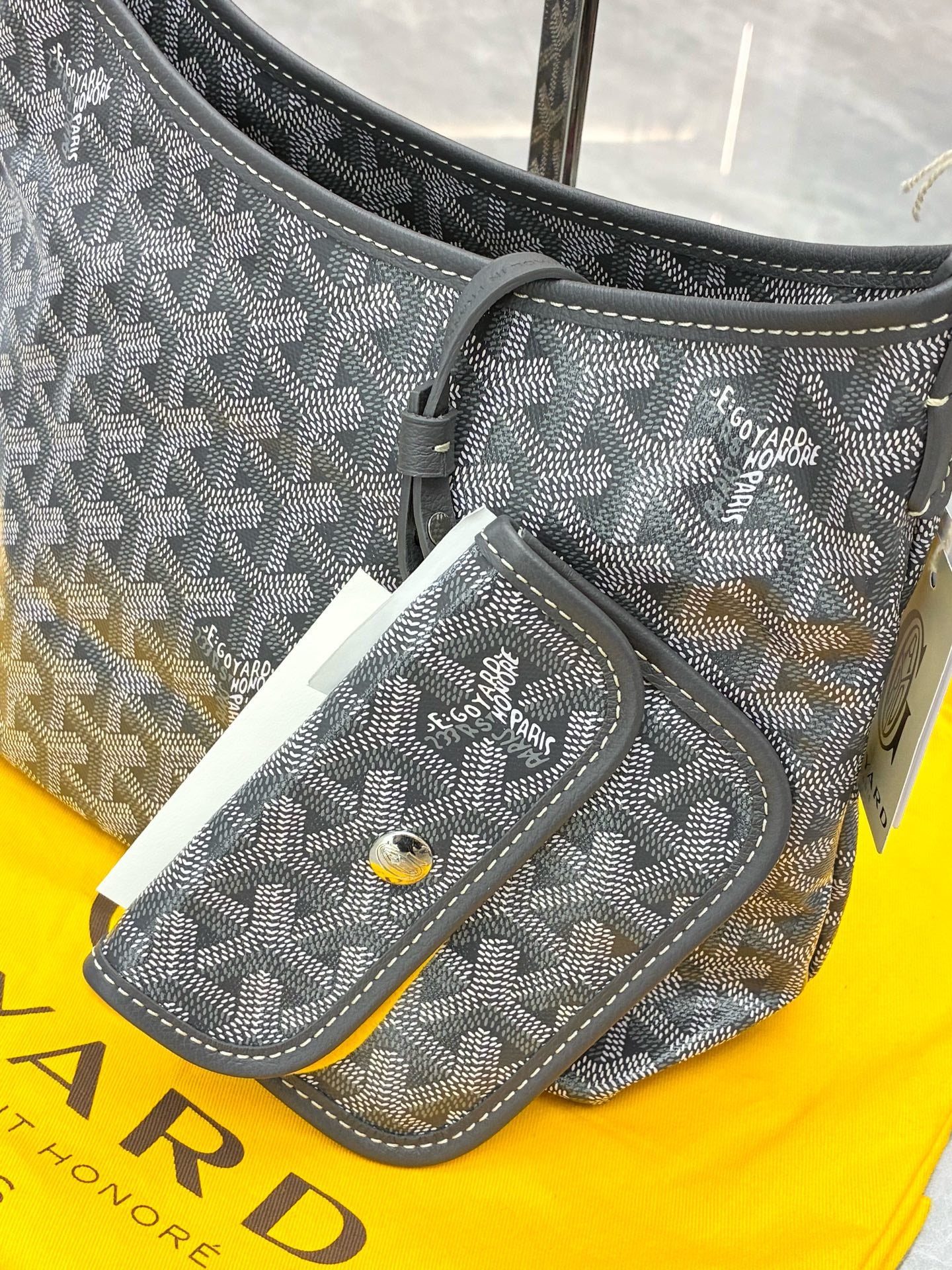 GOYARD Mini Hobo – Grey Goyardine Canvas, Red Hand-Painted Clover, Brand New
