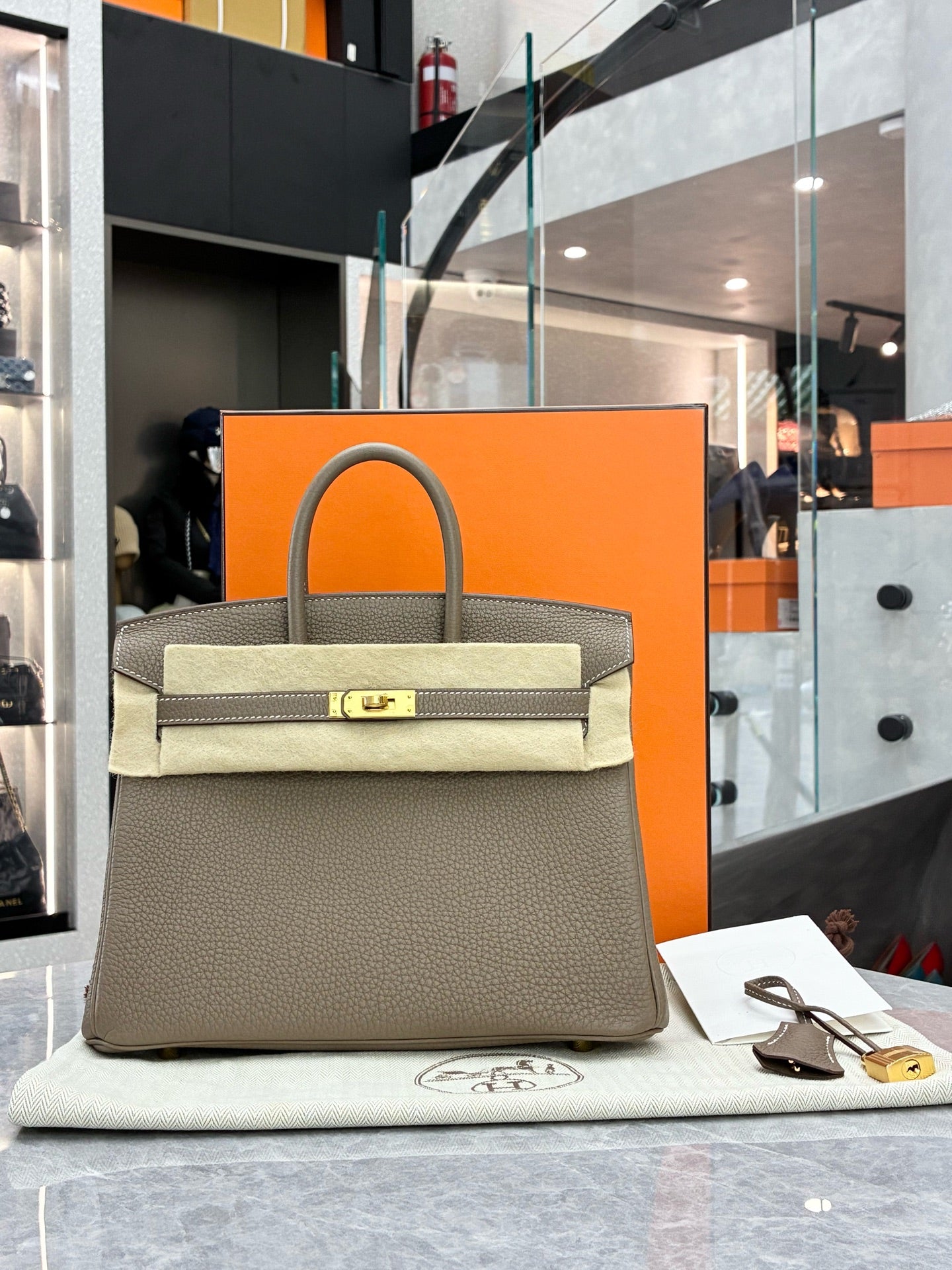 Hermès Birkin 25 – Elephant Grey Togo Leather, Gold Hardware, G Stamp, Brand New