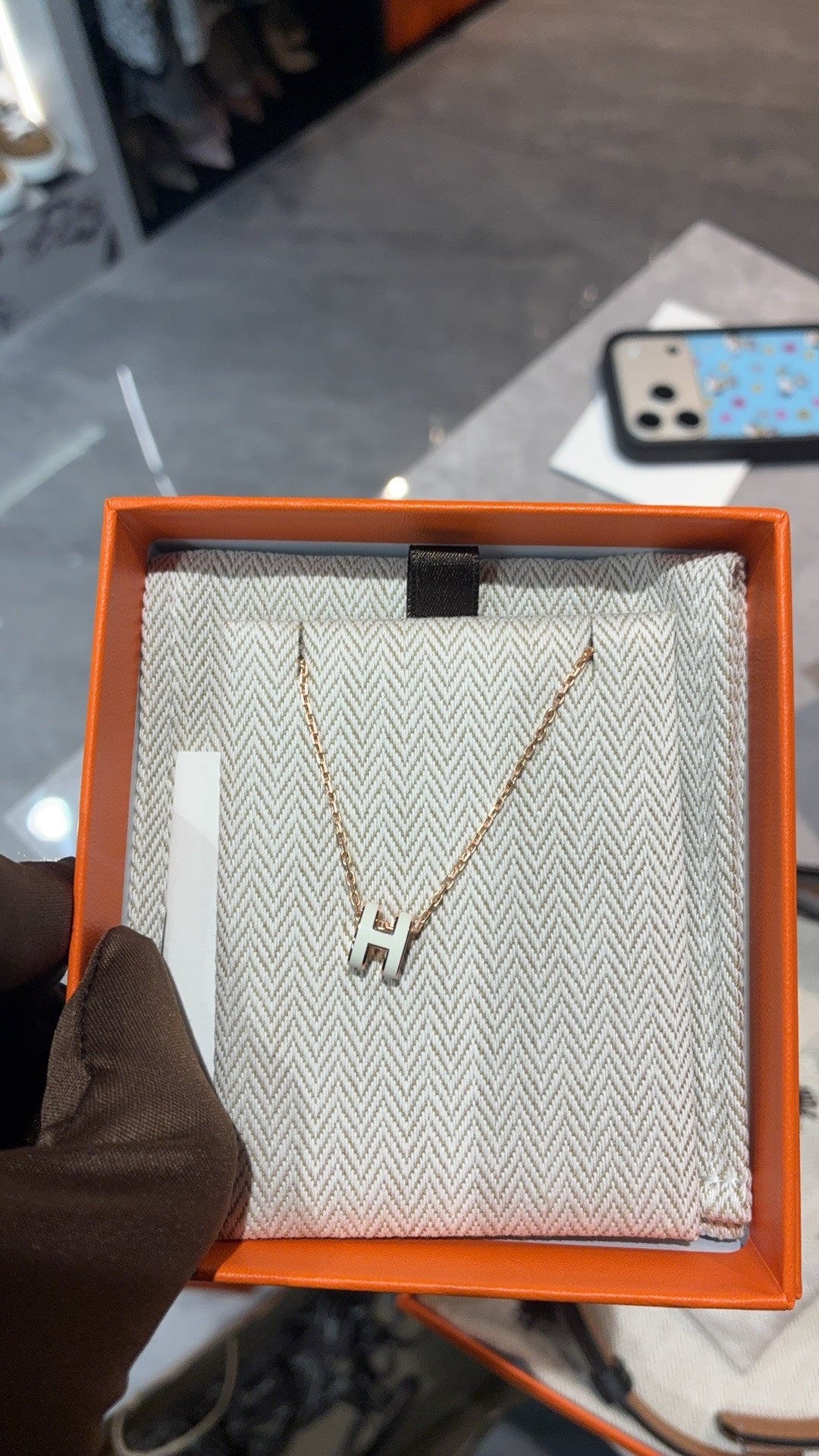 Hermès Pop H Necklace – White Enamel & Rose Gold, Brand New