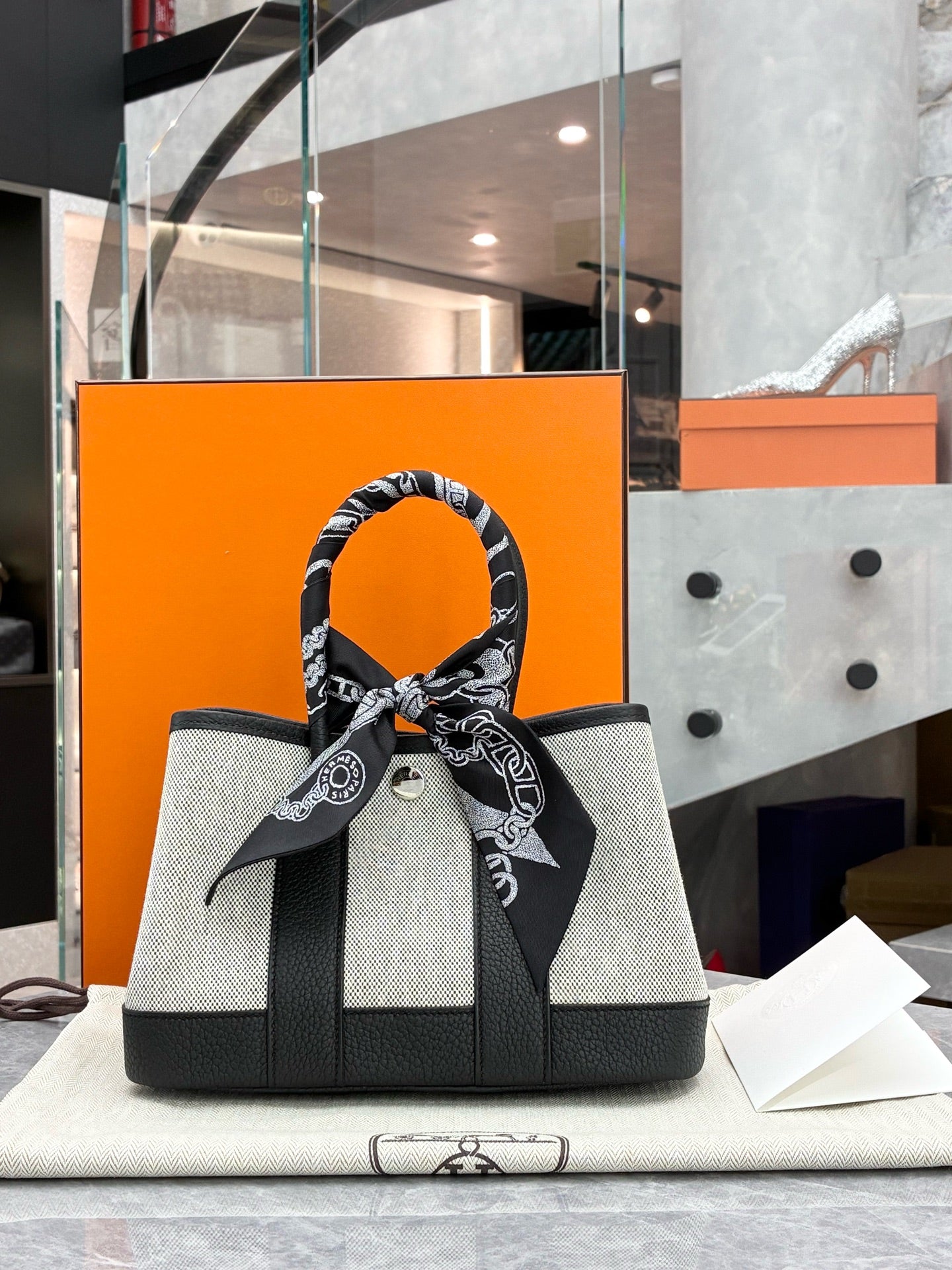 HERMÈS Garden Party Mini – Panda Black & White Canvas & Leather, Palladium Hardware, G Stamp, Brand New