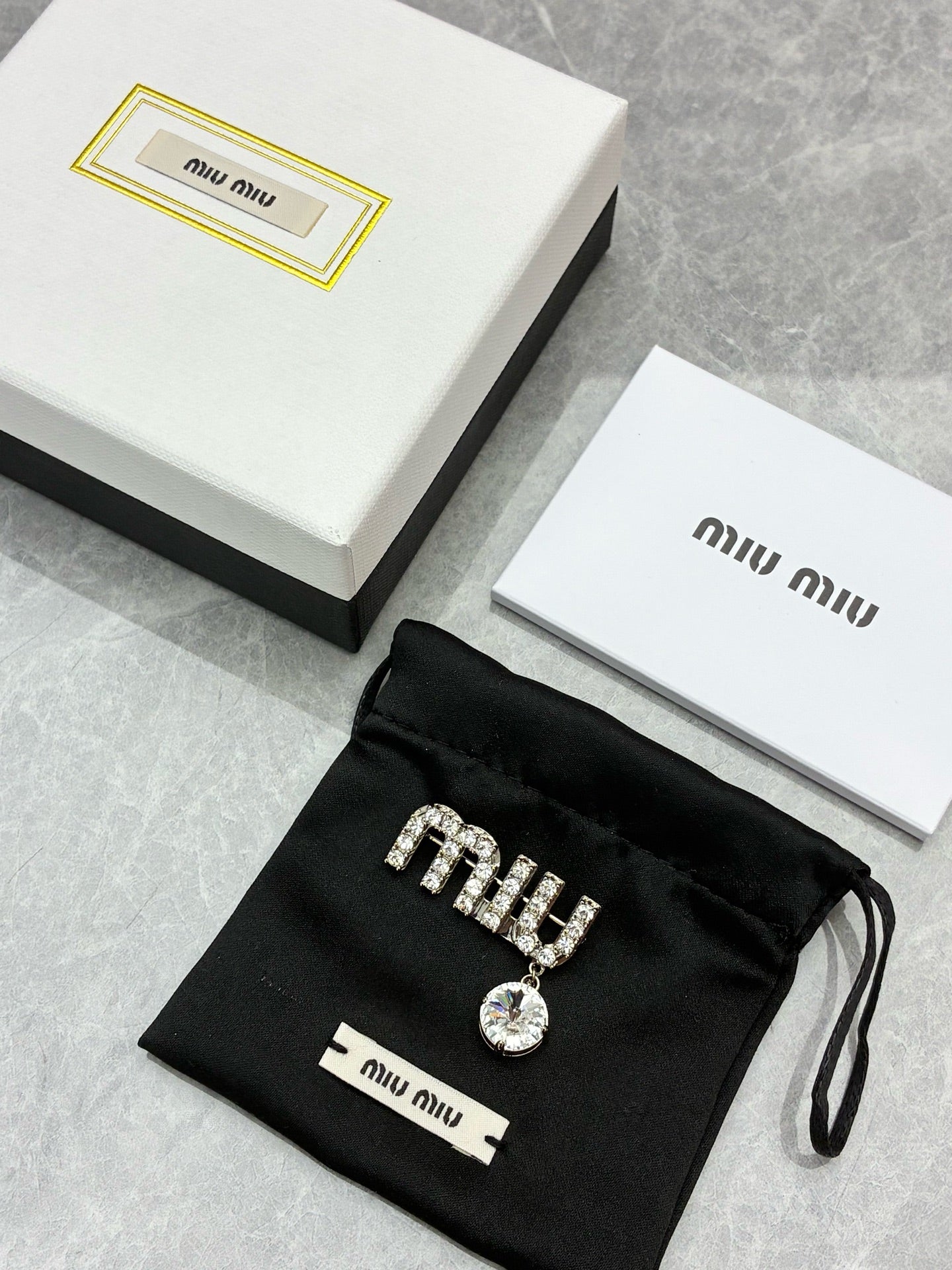 Miu Miu Crystal Letter Brooch – Silver Tone, Pre-Owned