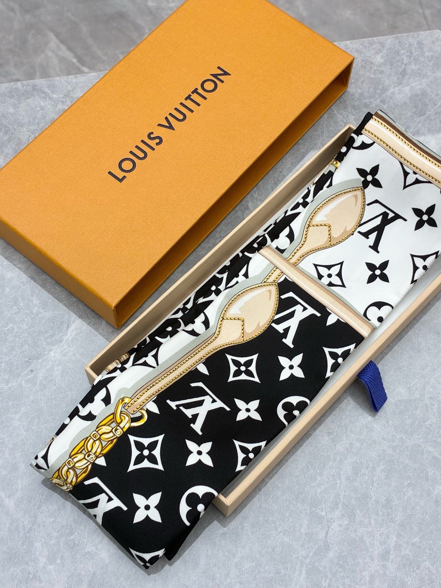 LOUIS VUITTON Twilly Silk Hair Band – Monogram Print, Pre-Owned