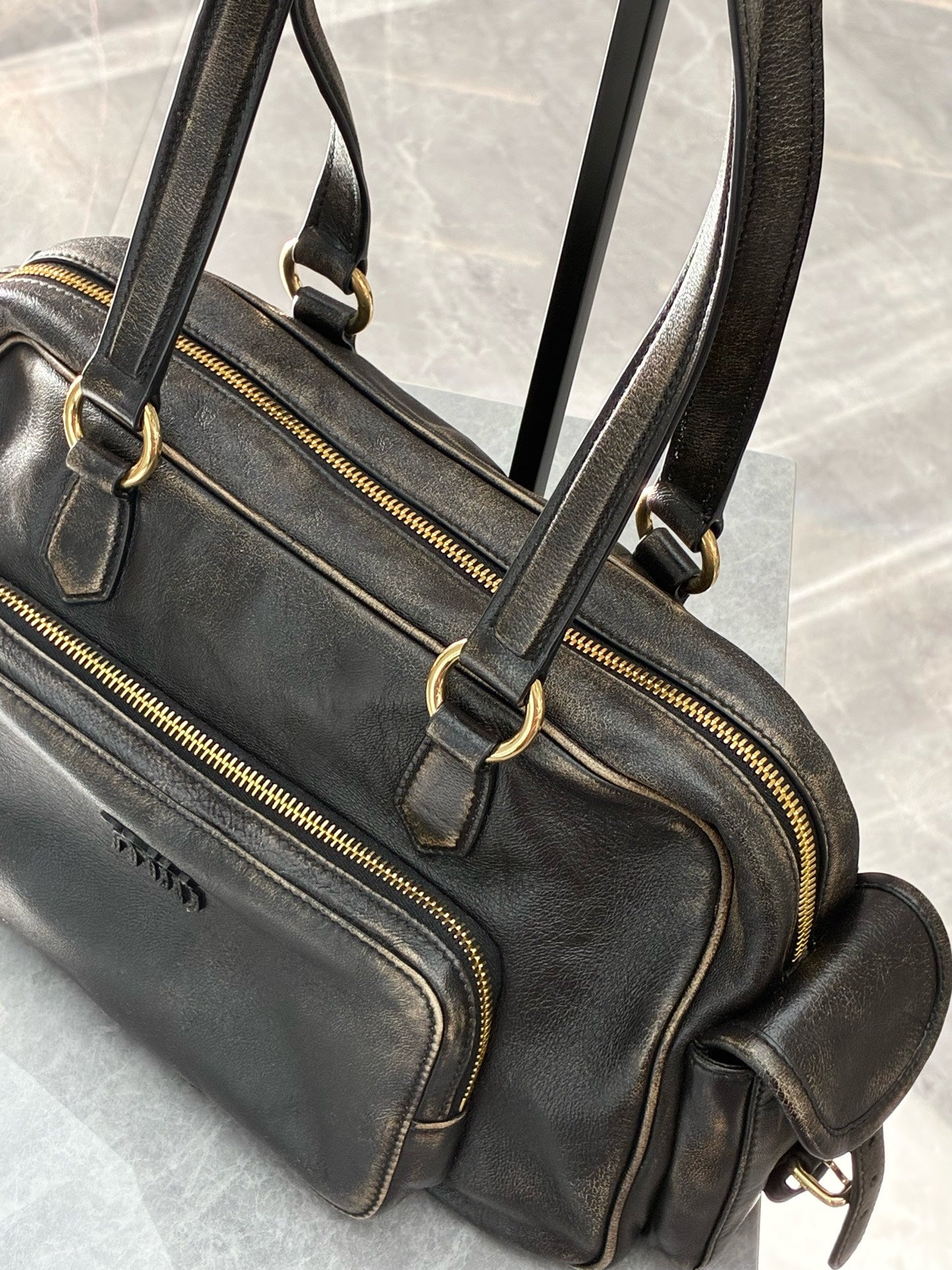 Miu Miu Distressed Leather Moto Bag – Coffee Brown, Pre-Owned