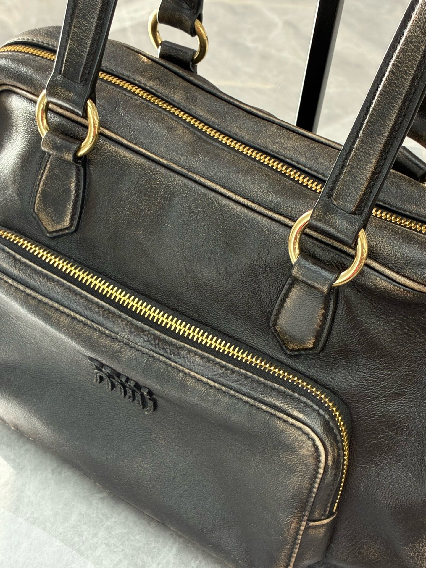 Miu Miu Distressed Leather Moto Bag – Coffee Brown, Pre-Owned