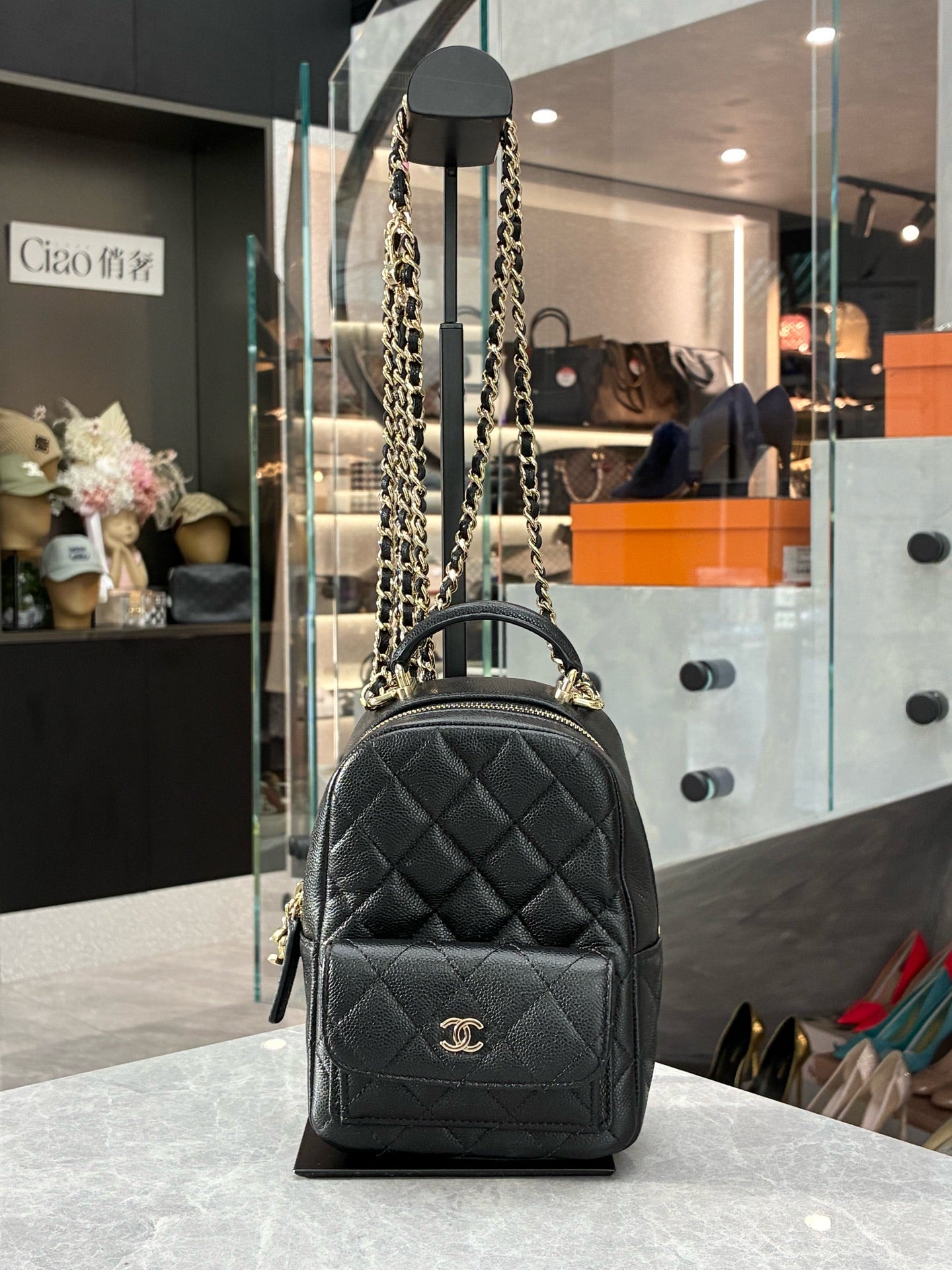 CHANEL Caviar Mini Backpack – Black with Gold Hardware, Pre-Owned