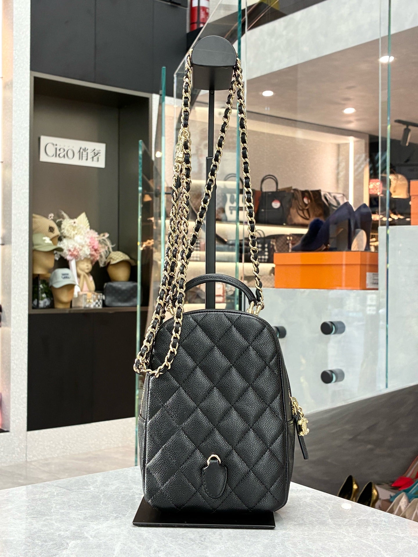 CHANEL Caviar Mini Backpack – Black with Gold Hardware, Pre-Owned