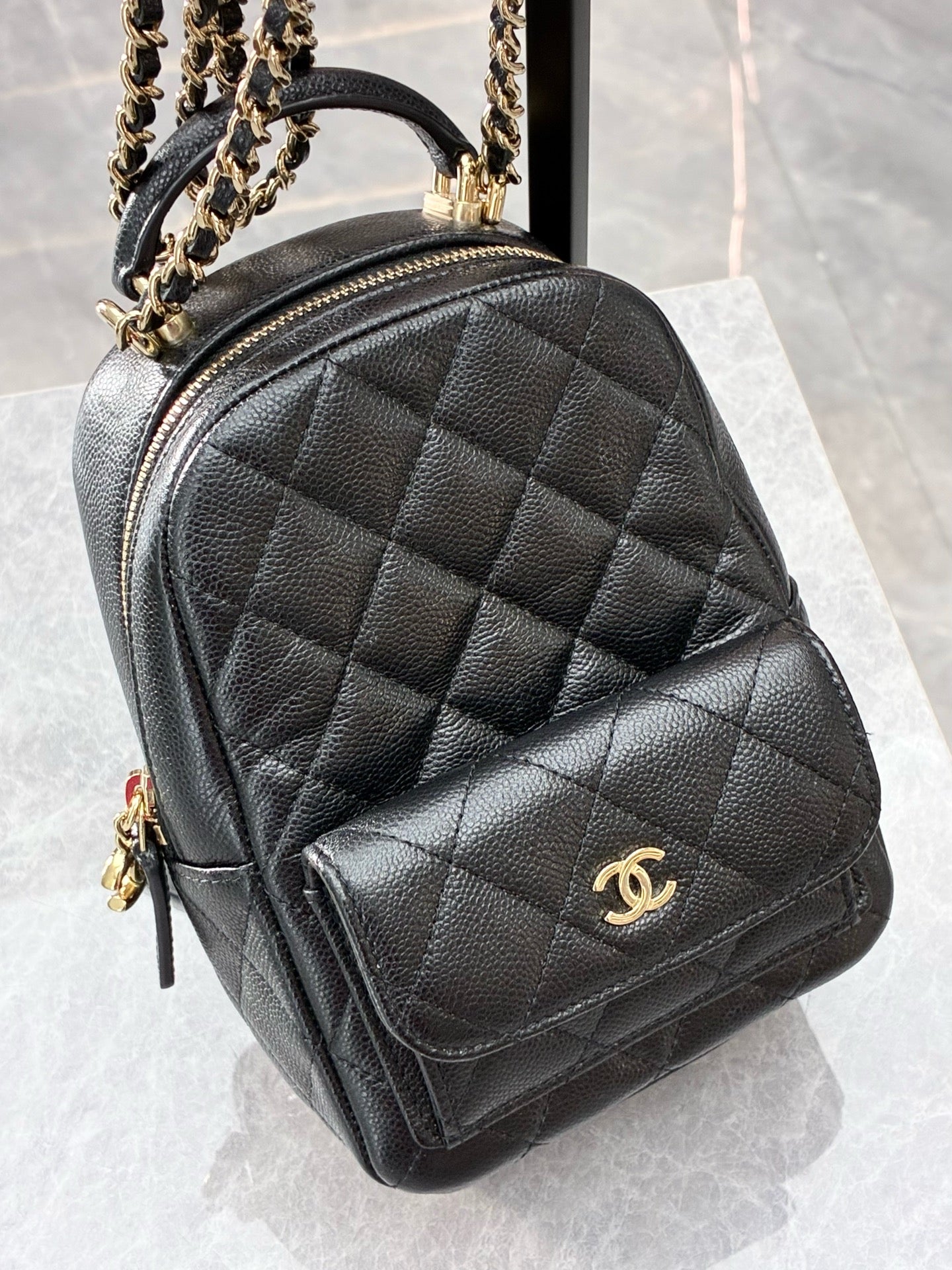 CHANEL Caviar Mini Backpack – Black with Gold Hardware, Pre-Owned
