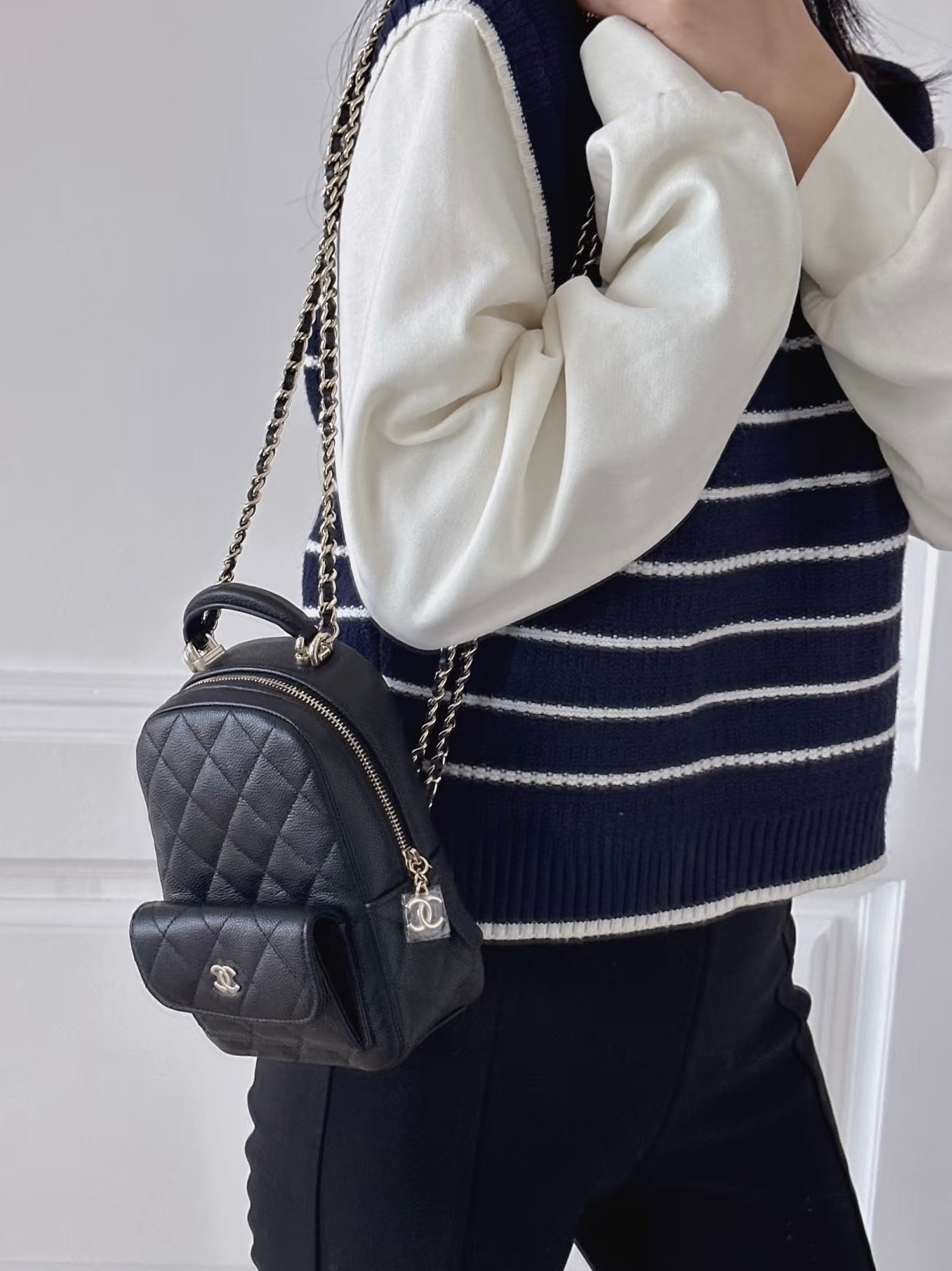 CHANEL Caviar Mini Backpack – Black with Gold Hardware, Pre-Owned