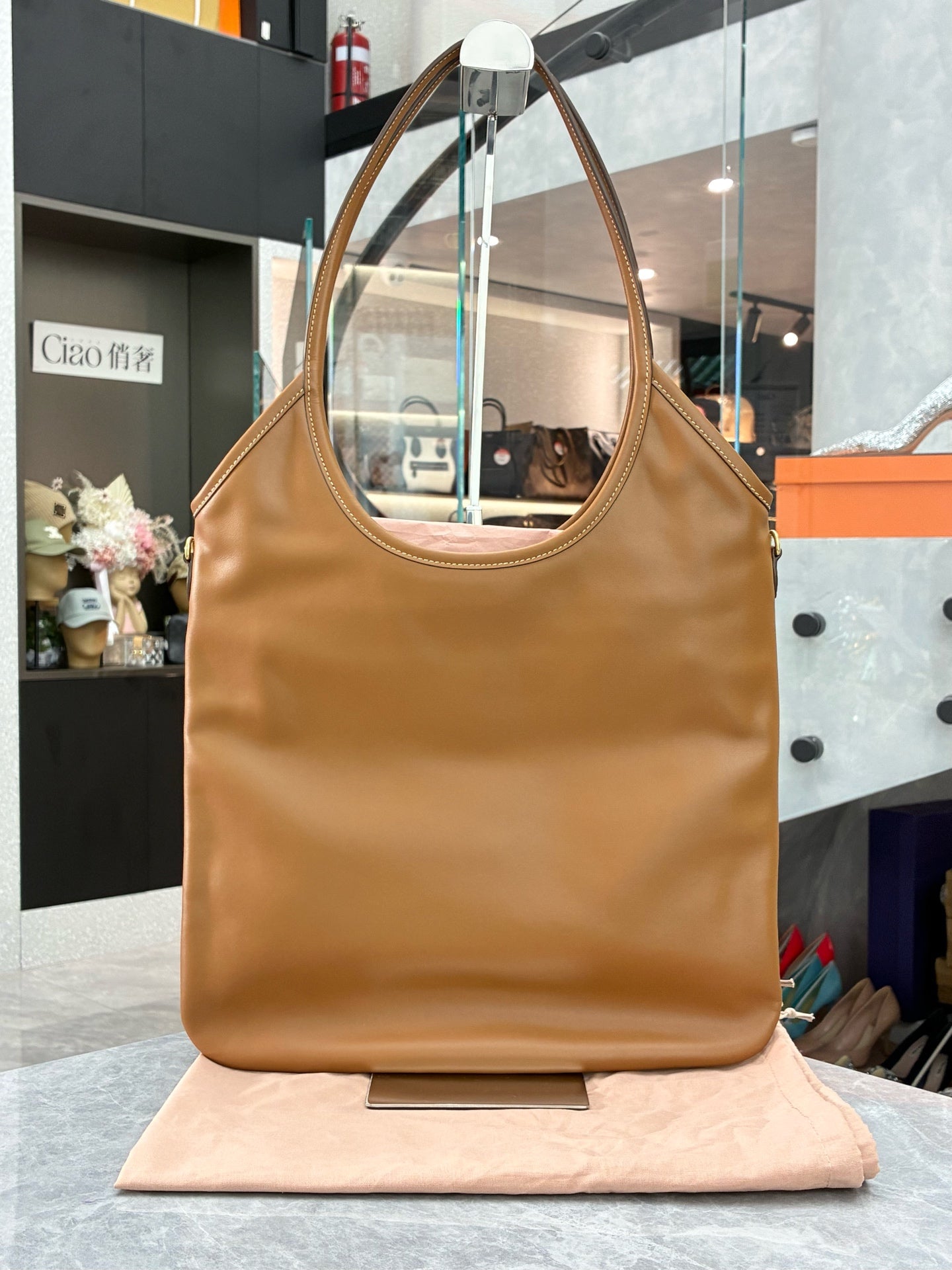 Miu Miu IVY Logo Shoulder Bag – Camel Calfskin, Medium, Brand New