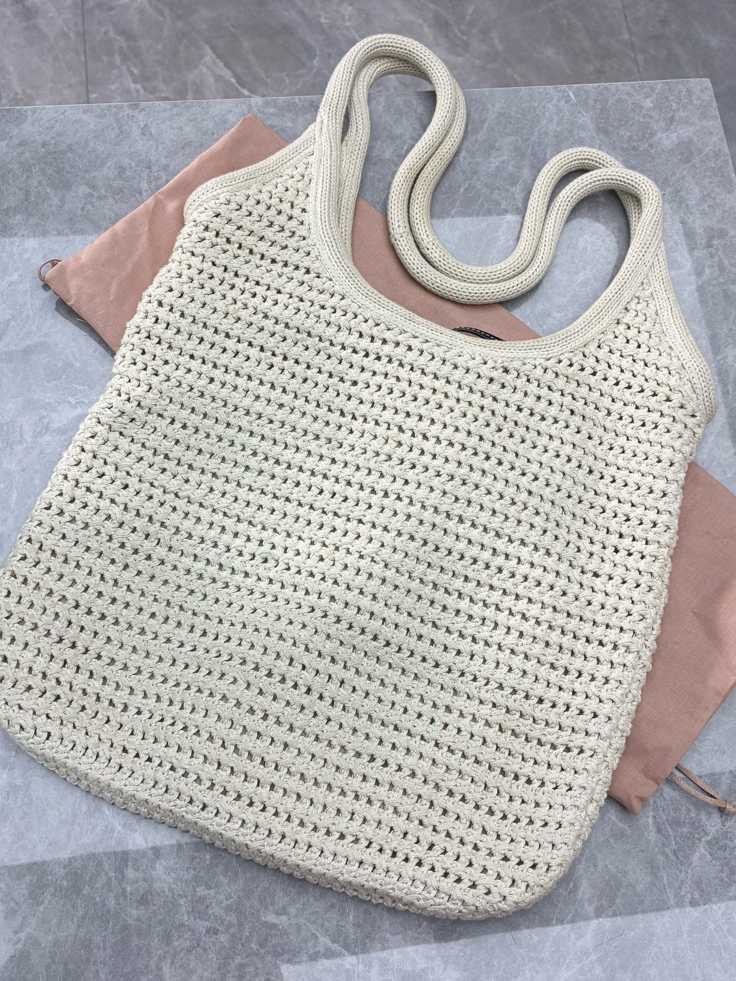 Miu Miu IVY Embroidered Mesh Tote – Off-White Cotton, Brand New