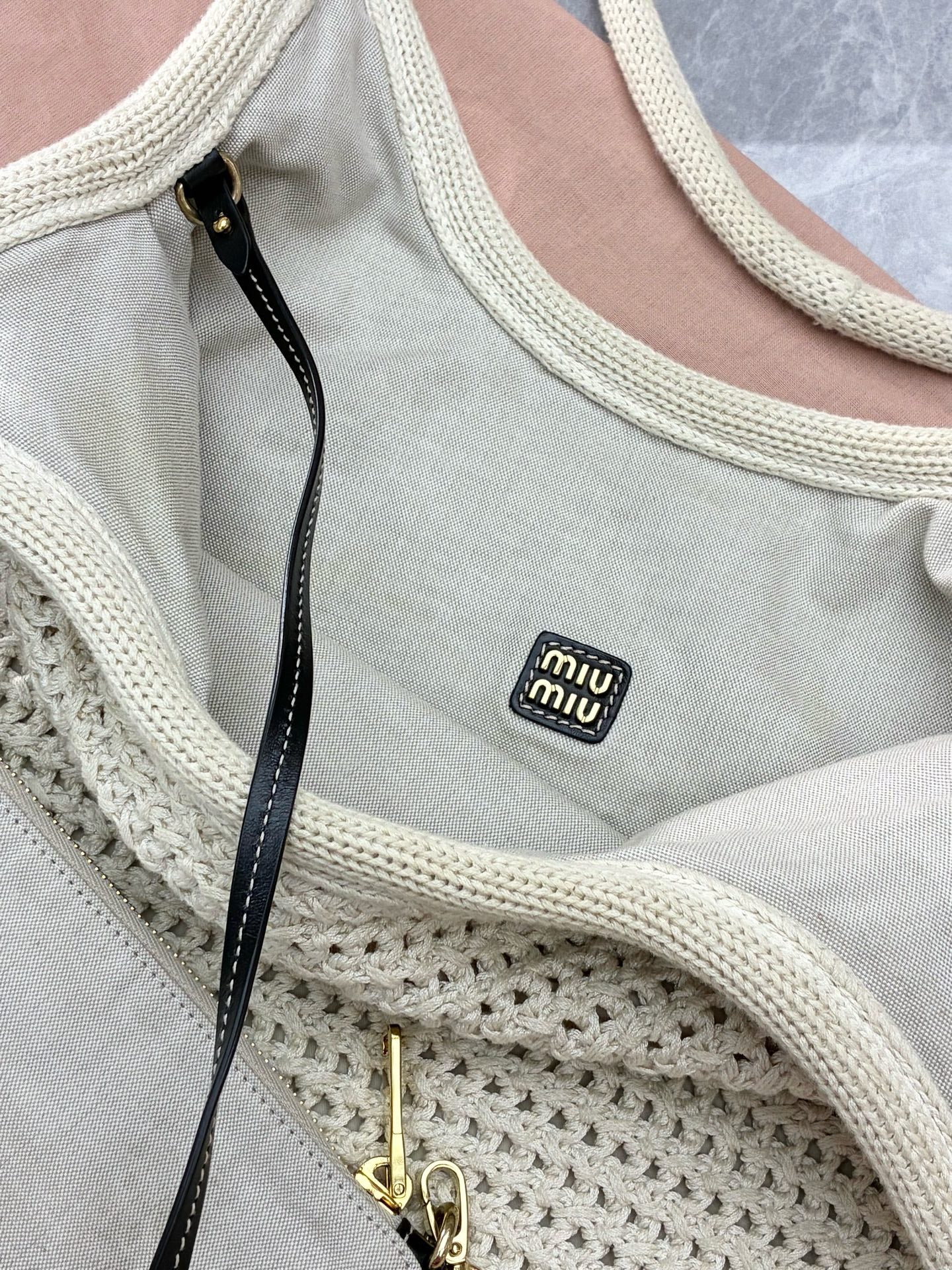 Miu Miu IVY Embroidered Mesh Tote – Off-White Cotton, Brand New