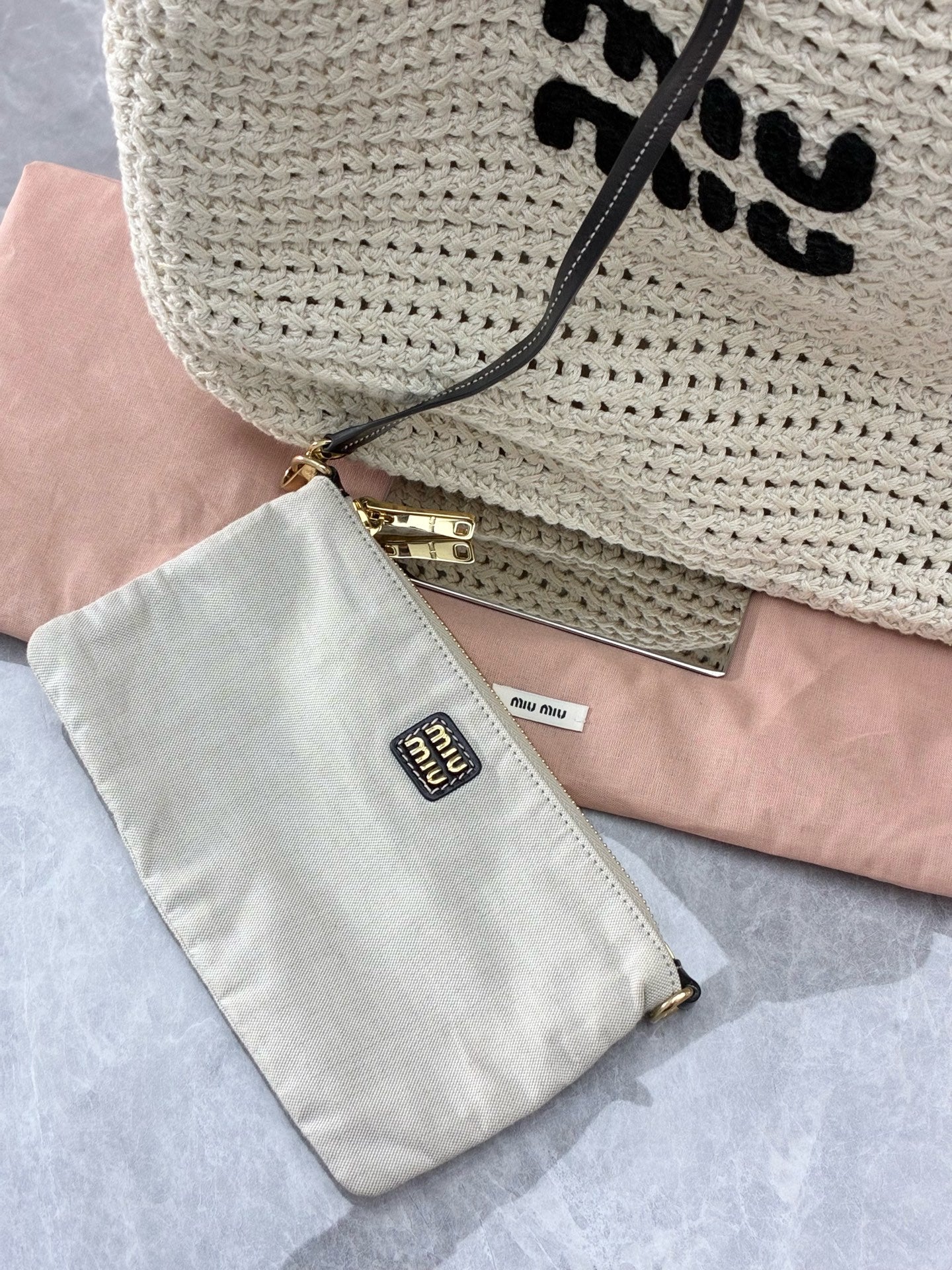Miu Miu IVY Embroidered Mesh Tote – Off-White Cotton, Brand New