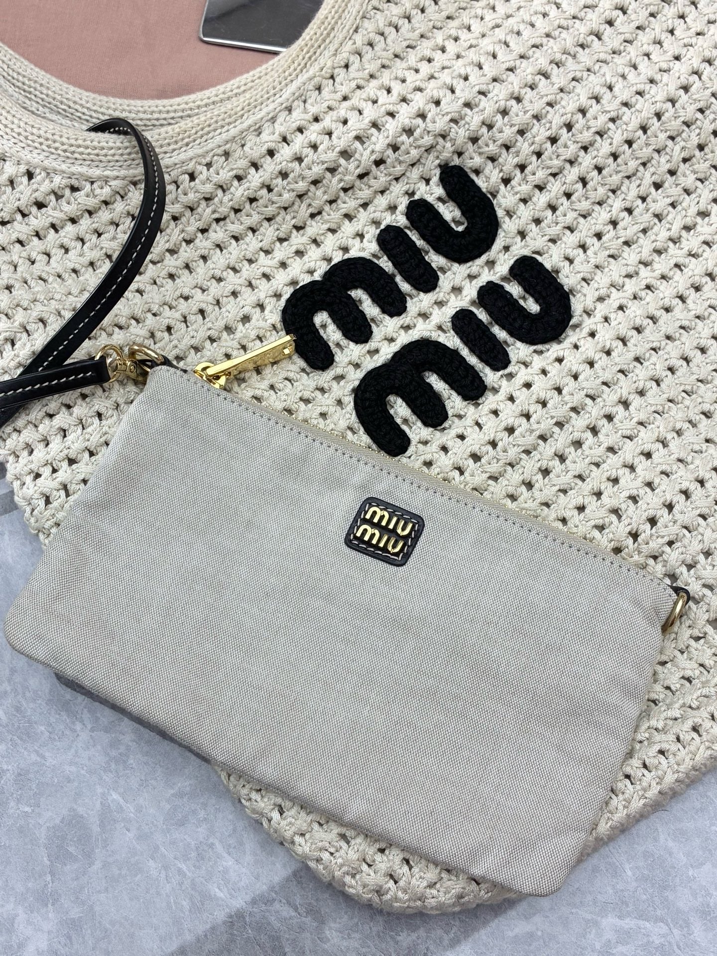 Miu Miu IVY Embroidered Mesh Tote – Off-White Cotton, Brand New