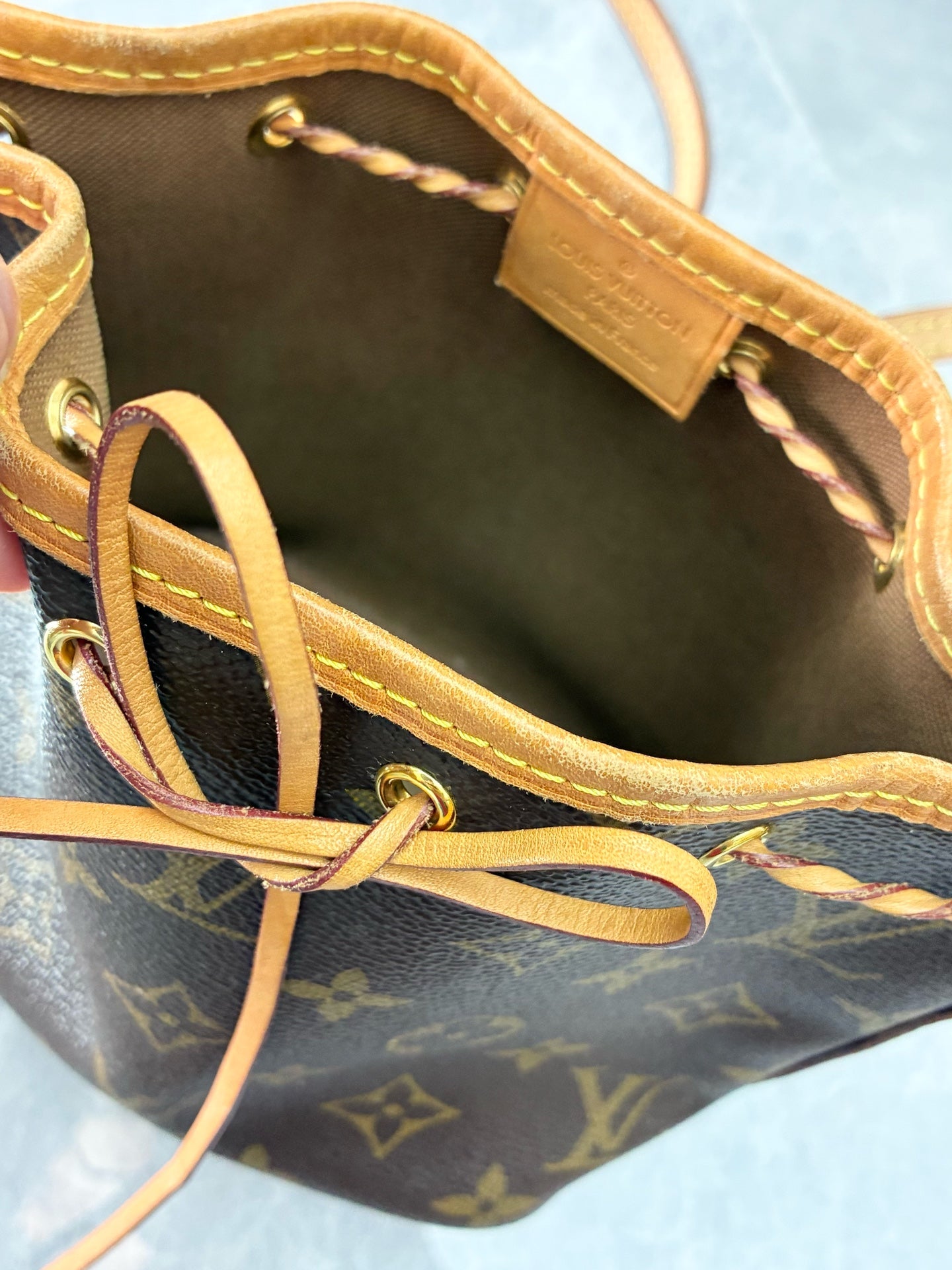 LOUIS VUITTON Nano Noé – Monogram Canvas, Drawstring Bucket Bag, Pre-Owned