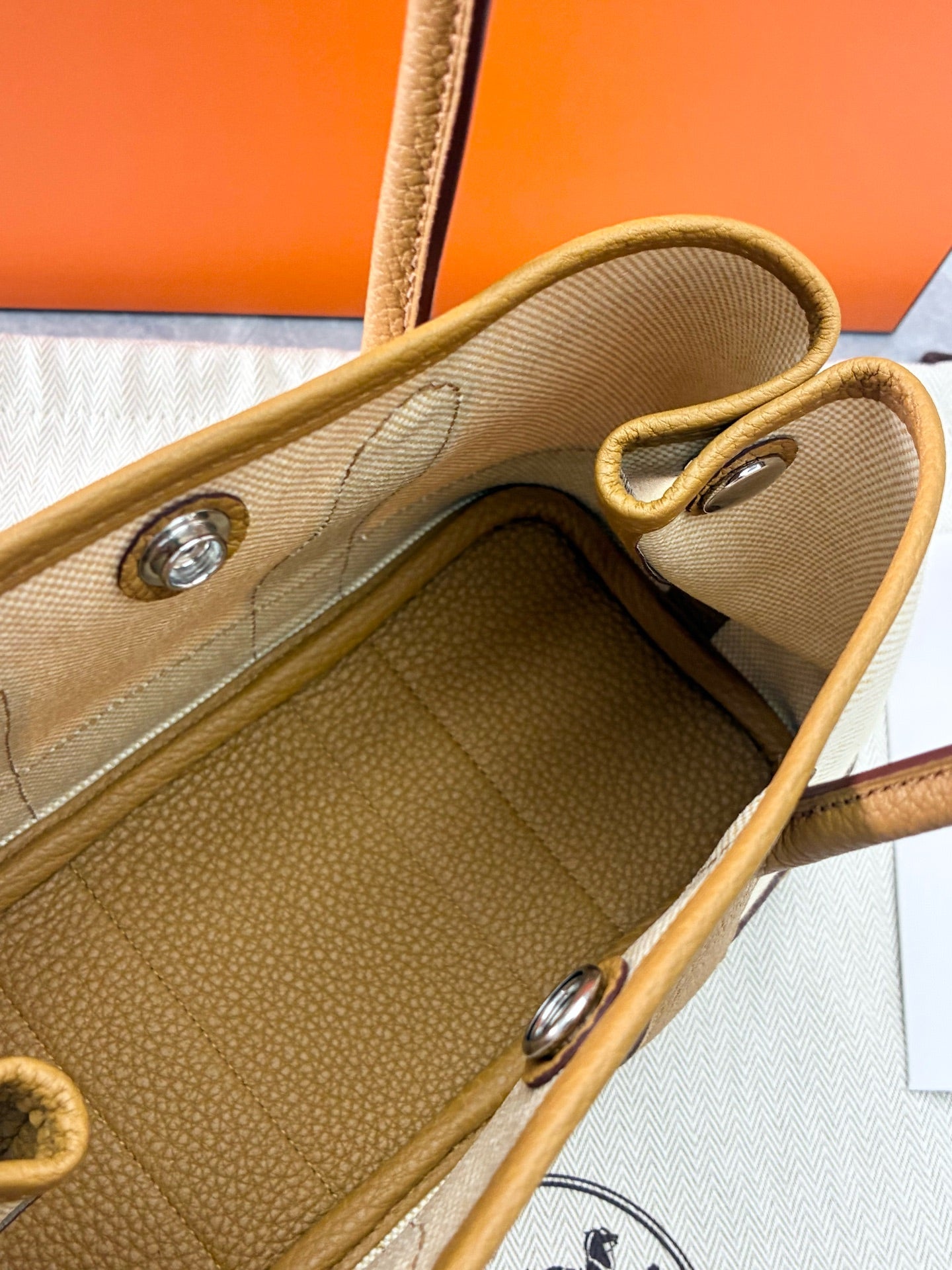 HERMÈS Garden Party 30 – Sesame Negonda Leather & Cream Toile Canvas, Palladium Hardware, Brand New