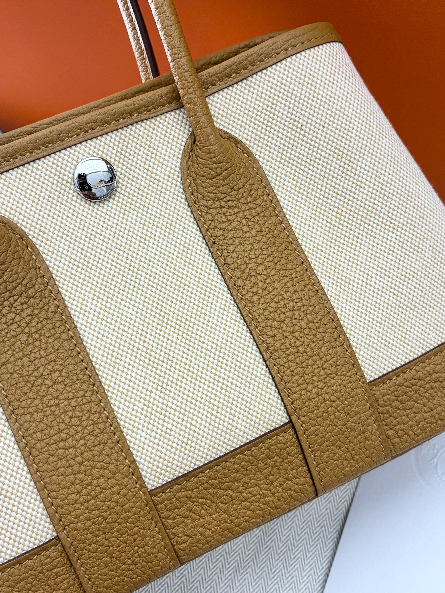 HERMÈS Garden Party 30 – Sesame Negonda Leather & Cream Toile Canvas, Palladium Hardware, Brand New