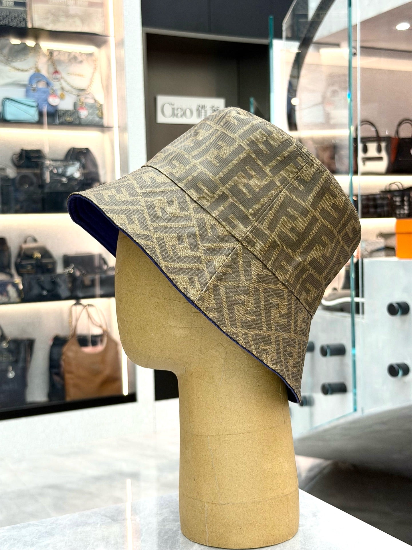 FENDI Double-F Monogram Bucket Hat – FF Jacquard Canvas, Size M (59), Pre-Owned
