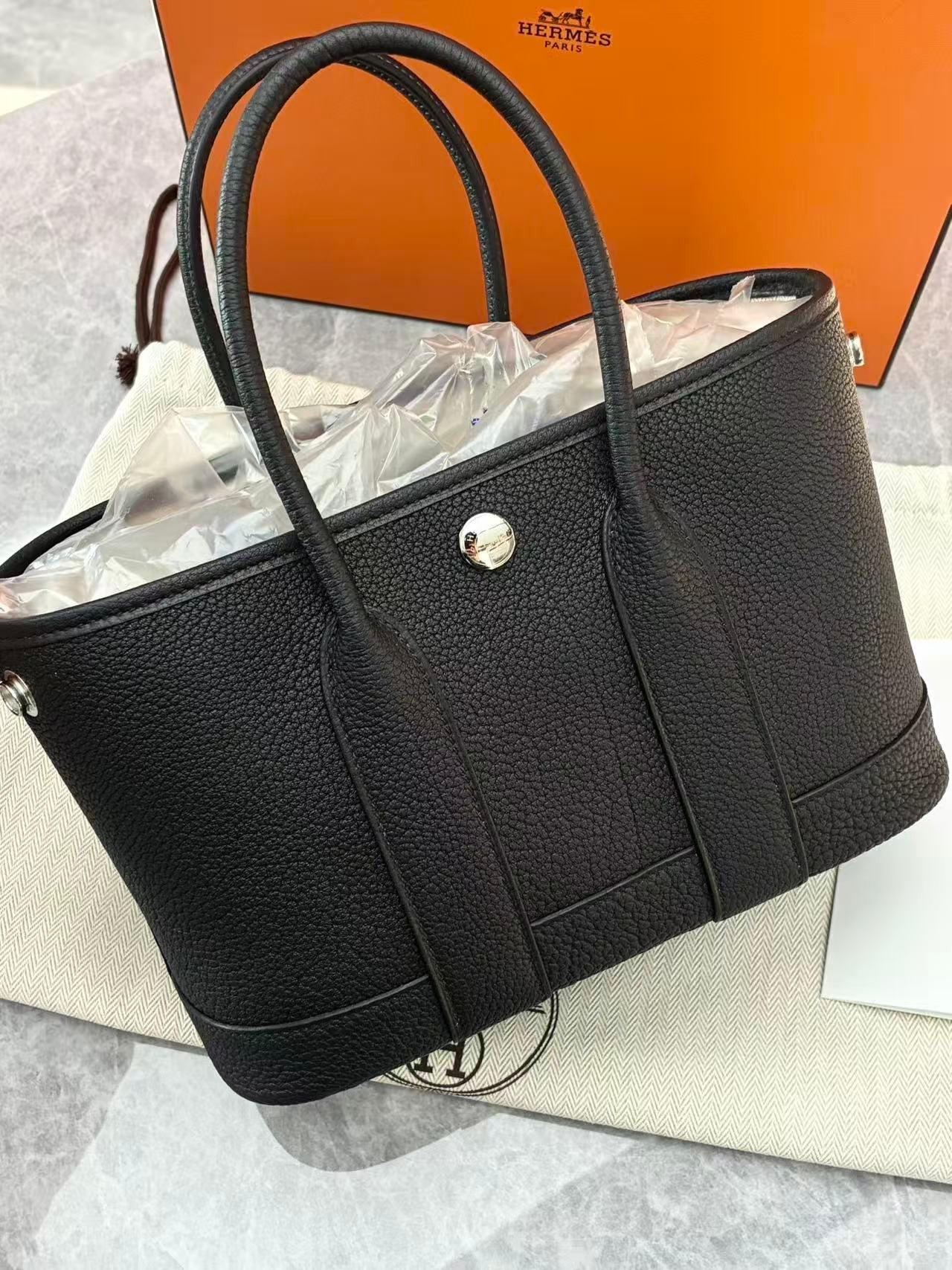 HERMÈS Garden Party 30 – Black Negonda Leather, Palladium Hardware, G Stamp, Brand New