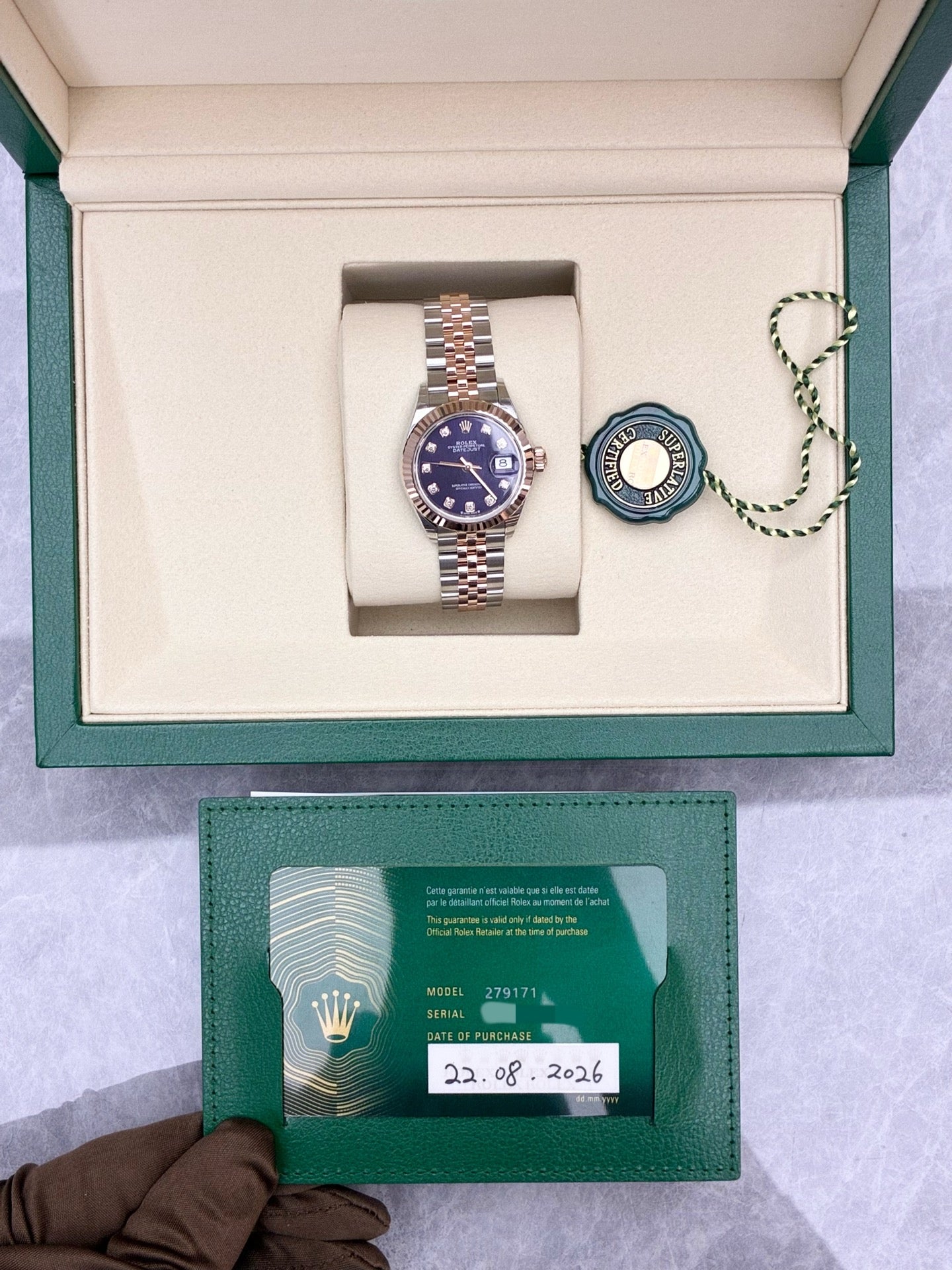 ROLEX Lady-Datejust 31 – Everose Rolesor, Purple Diamond Dial, Reference M279171-0015, Brand New