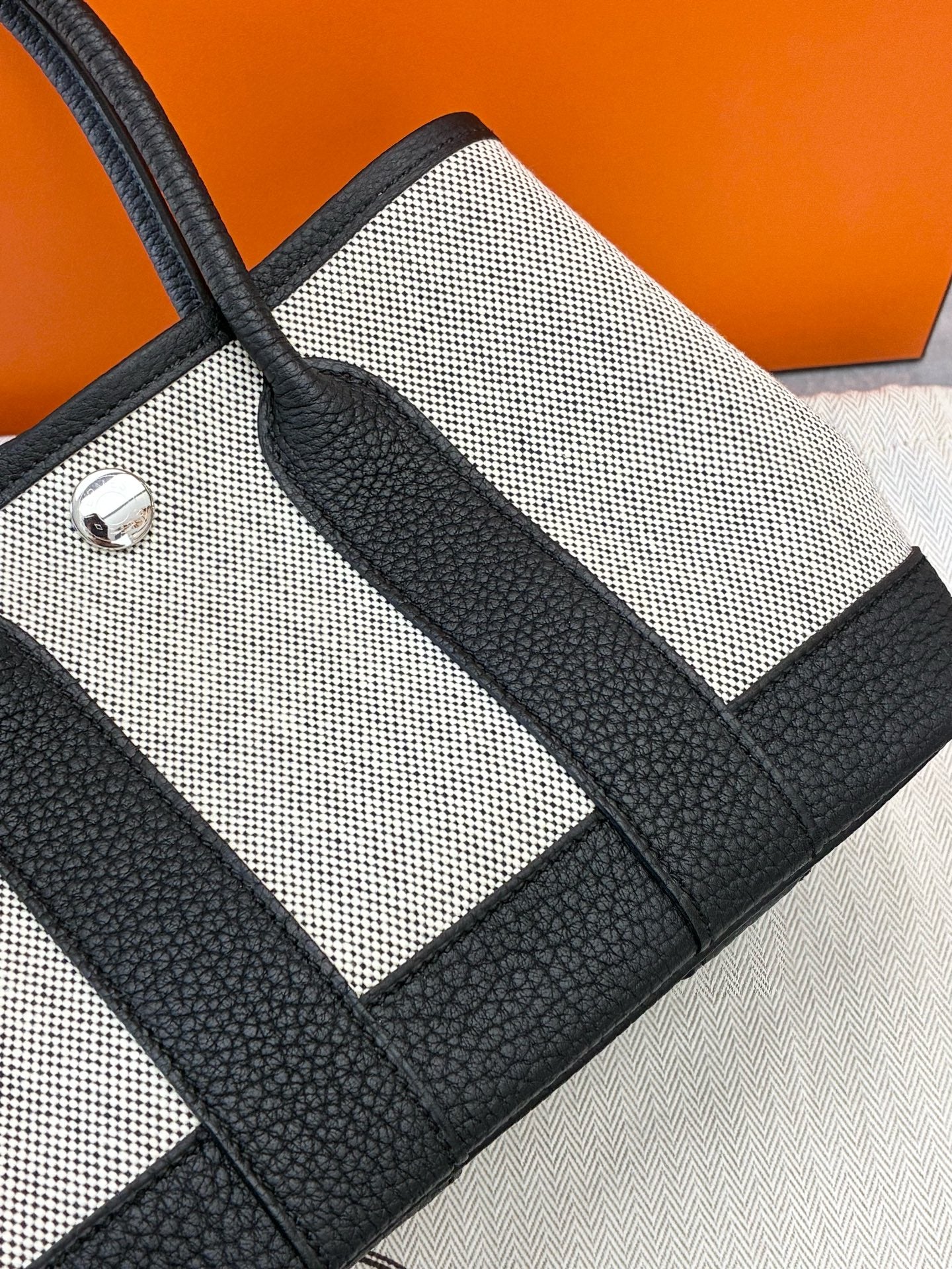 HERMÈS Garden Party Mini – Panda Black & White Canvas & Leather, Palladium Hardware, G Stamp, Brand New
