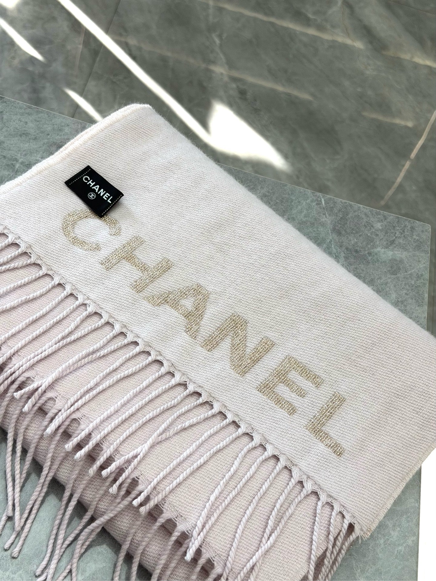 CHANEL Cashmere & Silk Scarf – CC Logo Jacquard, 140 cm, Brand New