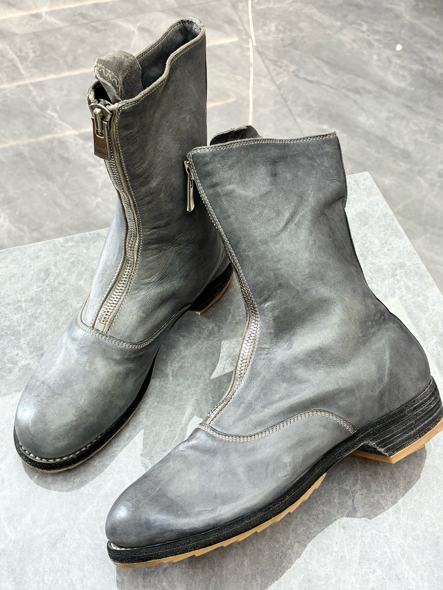 GUIDI 310 Front-Zip High-Top Boots – Smoke Grey Hand-Finished Leather, Vibram Sole, Size 37, Brand New