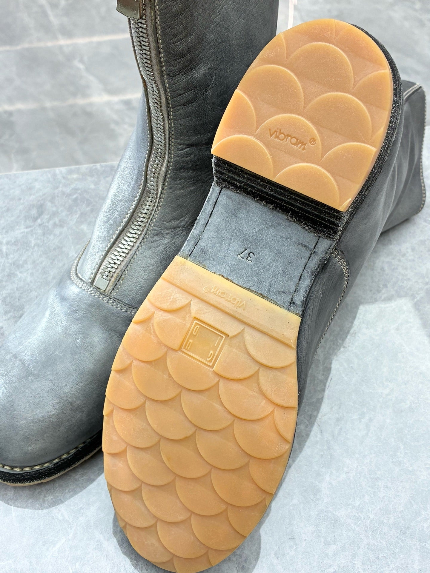 GUIDI 310 Front-Zip High-Top Boots – Smoke Grey Hand-Finished Leather, Vibram Sole, Size 37, Brand New