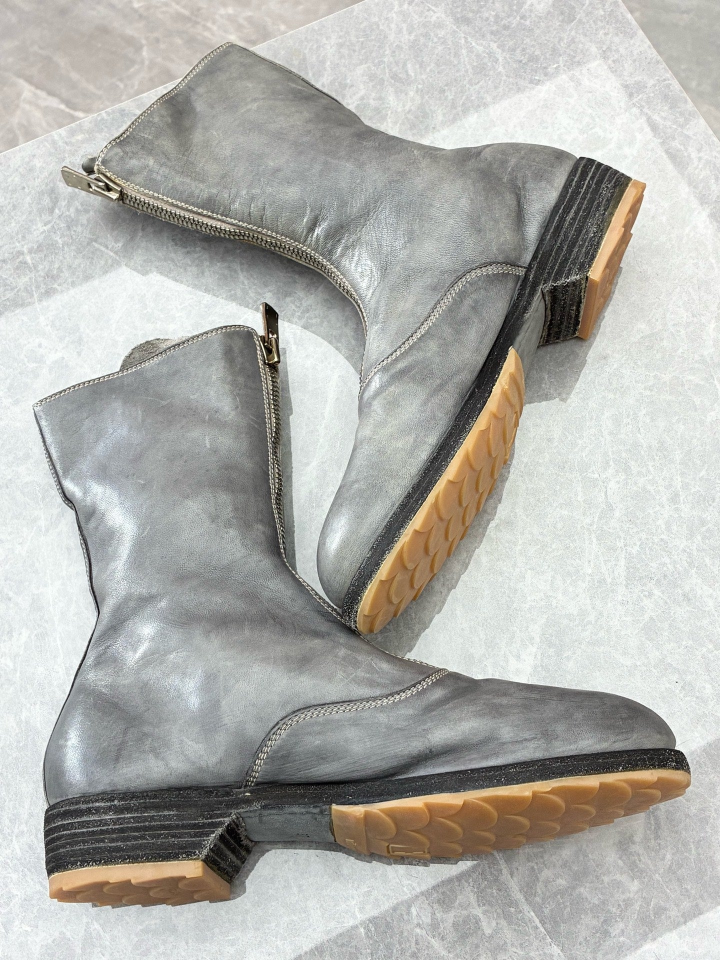 GUIDI 310 Front-Zip High-Top Boots – Smoke Grey Hand-Finished Leather, Vibram Sole, Size 37, Brand New