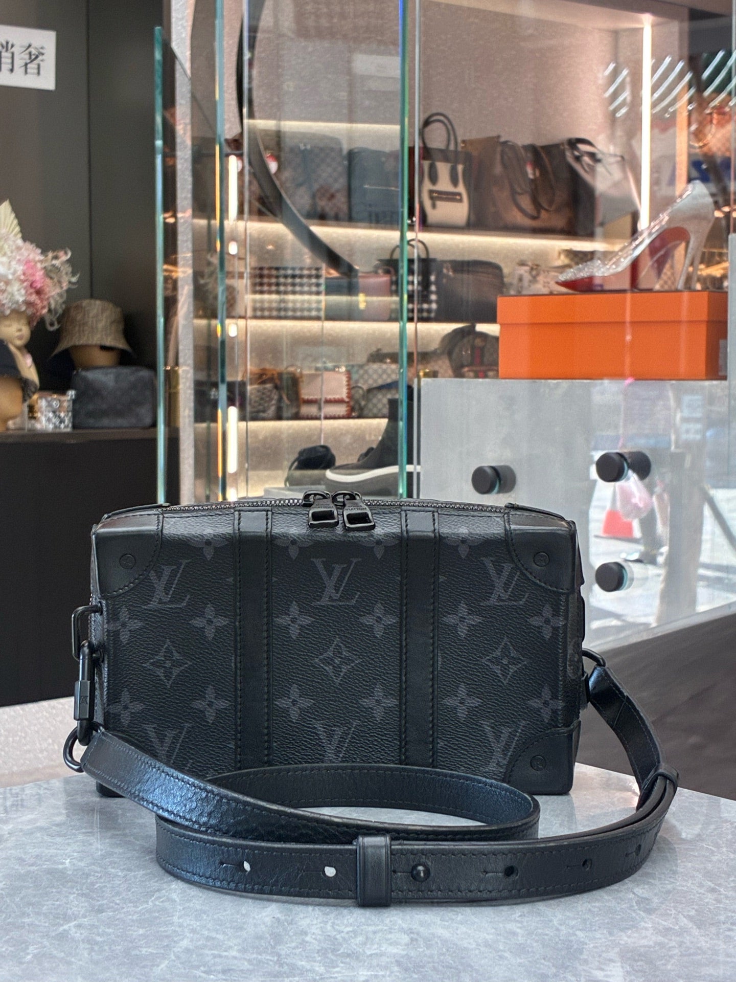 LOUIS VUITTON Soft Trunk Wallet – Monogram Eclipse Canvas, Black Calfskin Trim, Matte Black Hardware, 23 x 13 cm, Pre-Owned