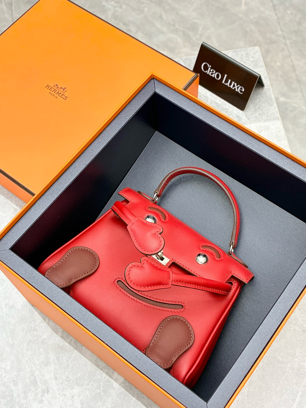 HERMÈS Kelly Doll – Sunshine Red & Rouge Casaque Two-Tone Leather, Palladium Hardware, W Stamp, Brand New