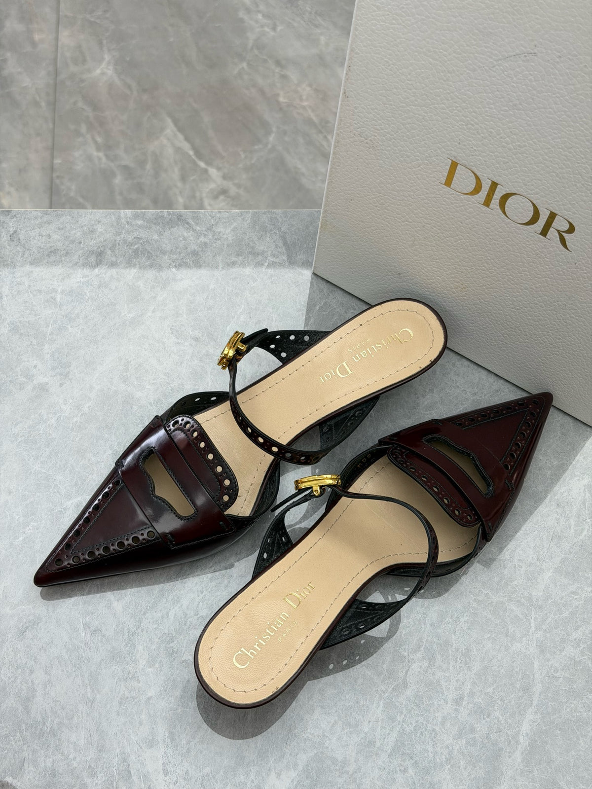 DIOR Pointed-Toe Cutout Pumps – Burgundy Leather, EU 38.5, Good Pre-Owned