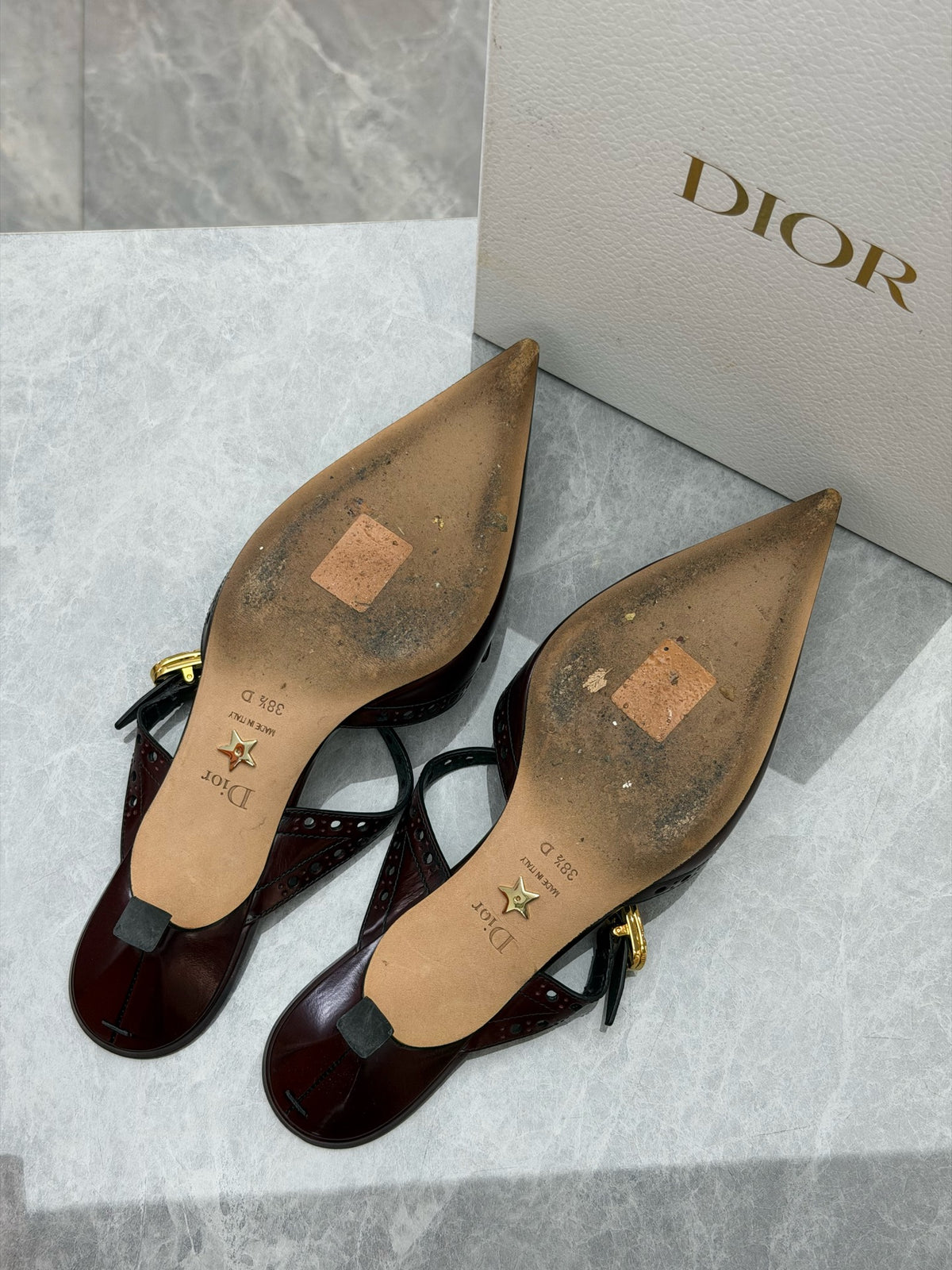 DIOR Pointed-Toe Cutout Pumps – Burgundy Leather, EU 38.5, Good Pre-Owned