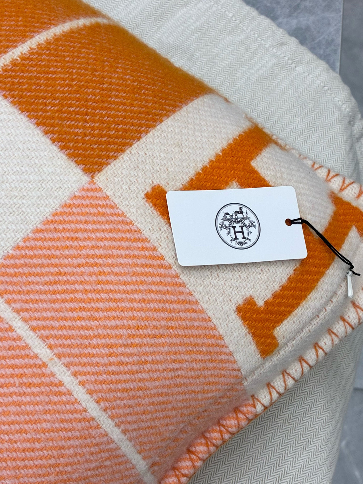 HERMÈS Avalon H Cushion – Orange & Pink H Journal Pattern, Wool-Cashmere, Brand New