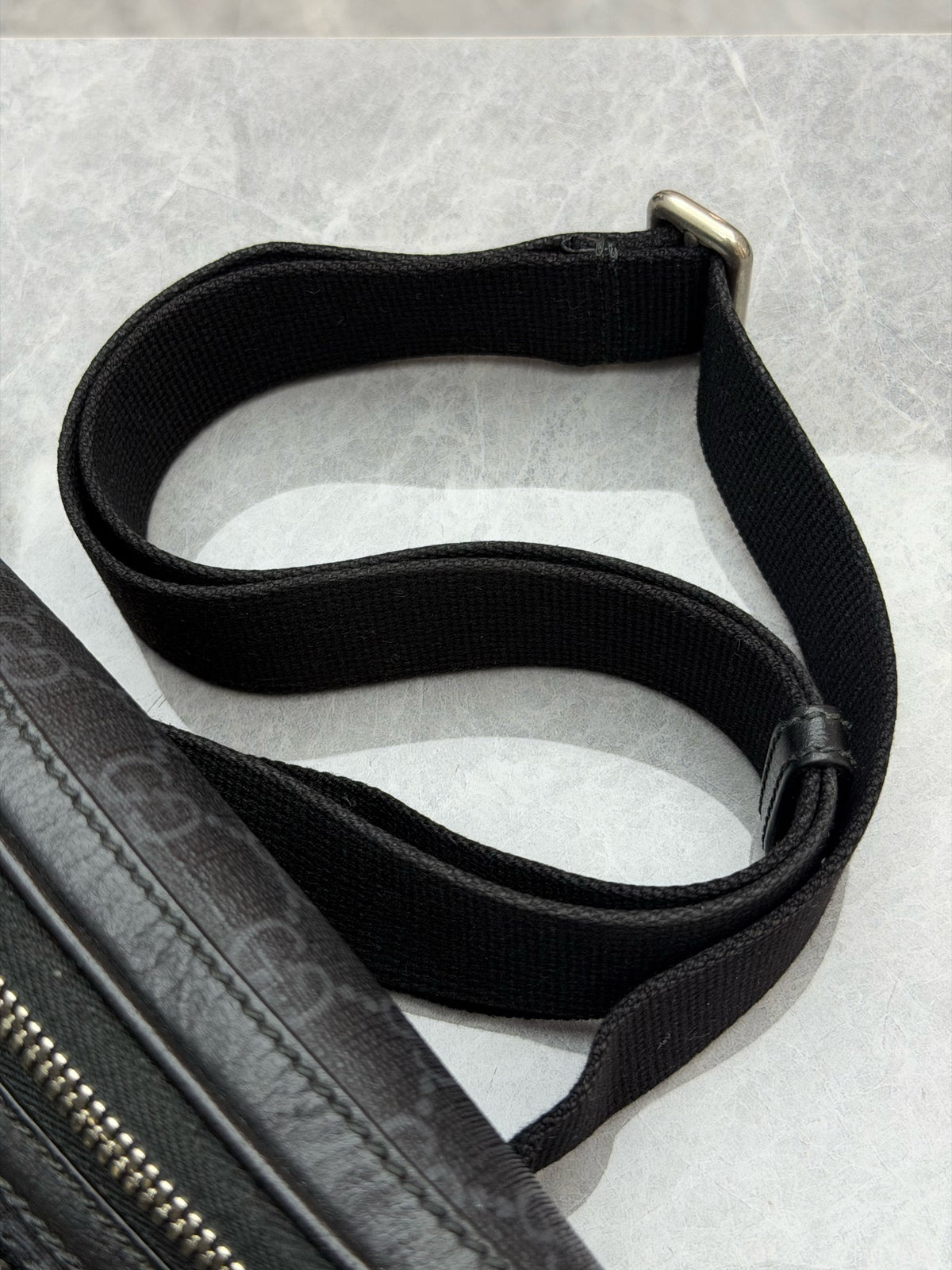 GUCCI Ophidia Belt Bag – Black GG Supreme Canvas with Web Stripe, Good Pre-Owned
