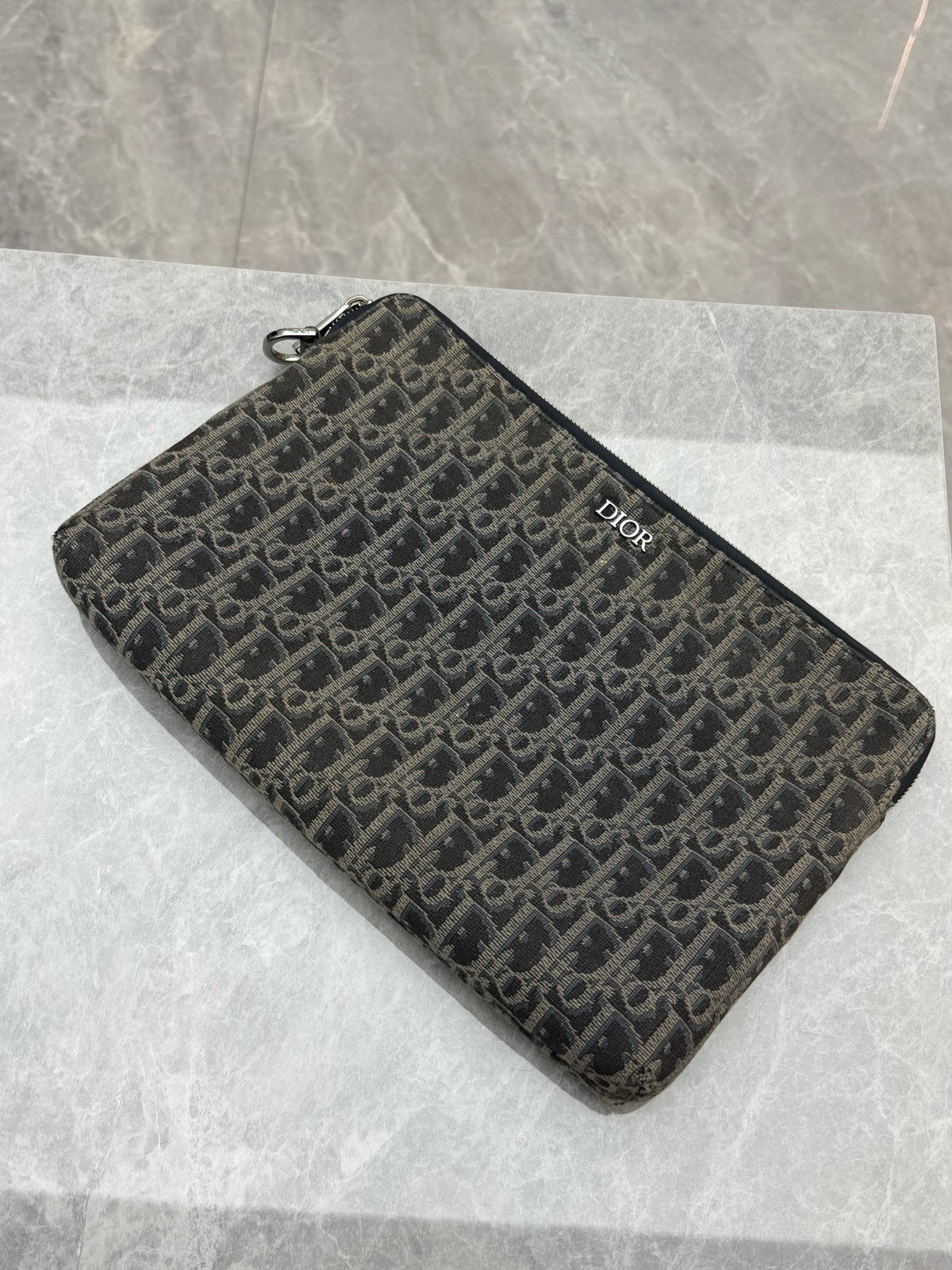 DIOR Oblique Pouch – Blue Dior Oblique Jacquard Canvas, Men's, Good Pre-Owned