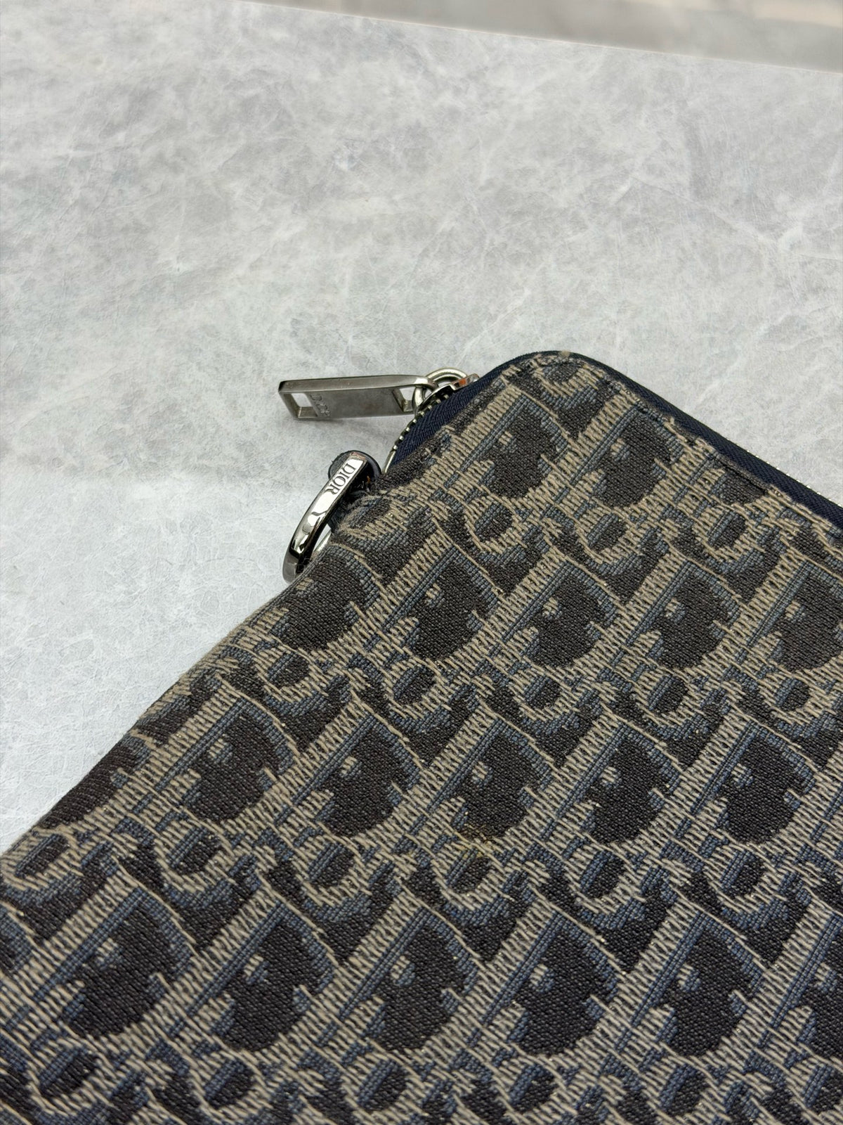 DIOR Oblique Pouch – Blue Dior Oblique Jacquard Canvas, Men's, Good Pre-Owned