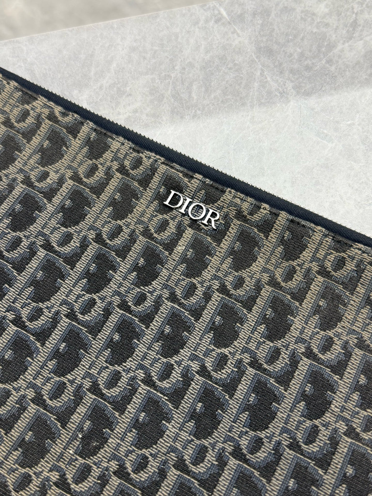 DIOR Oblique Pouch – Blue Dior Oblique Jacquard Canvas, Men's, Good Pre-Owned