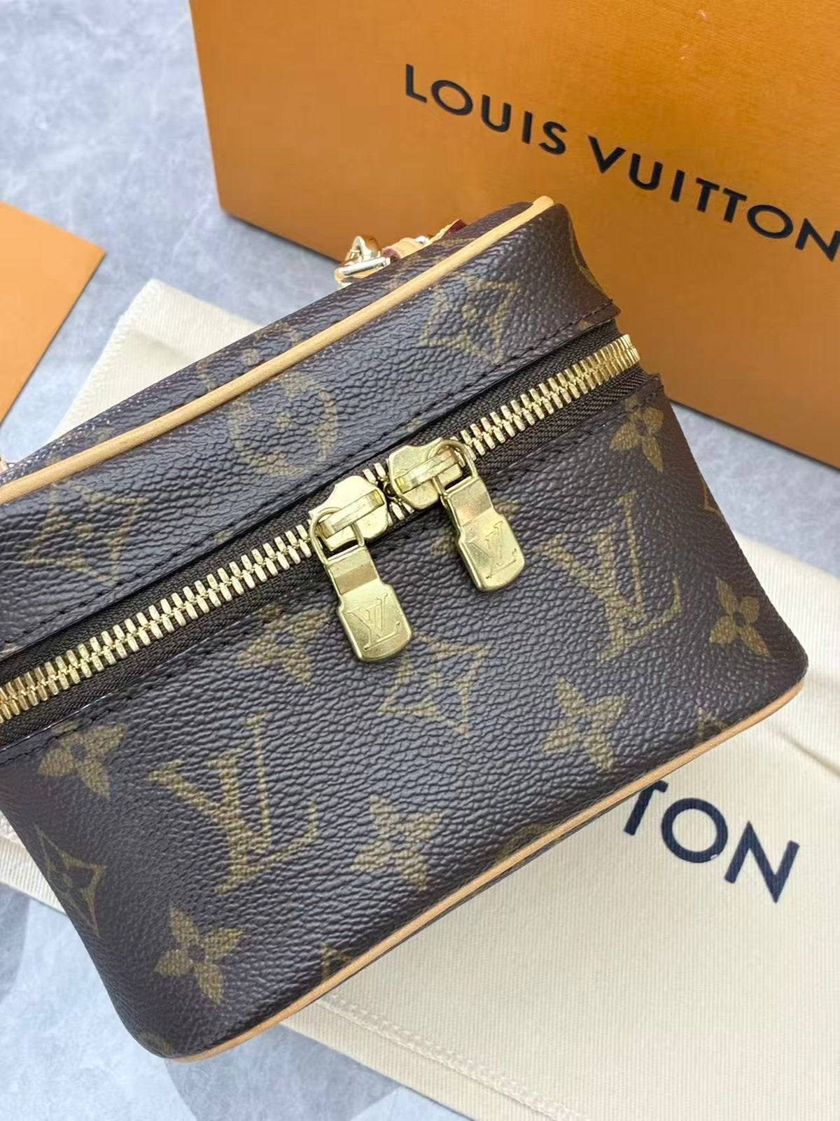 LOUIS VUITTON Nice Nano – Monogram Canvas Toiletry Pouch, Gold Hardware, Brand New
