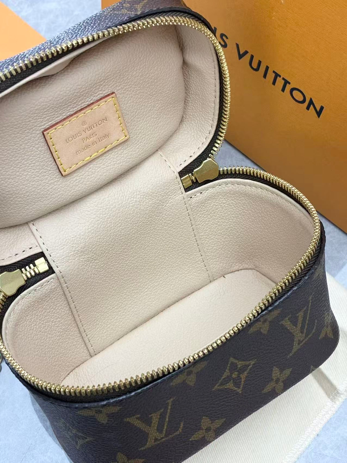 LOUIS VUITTON Nice Nano – Monogram Canvas Toiletry Pouch, Gold Hardware, Brand New