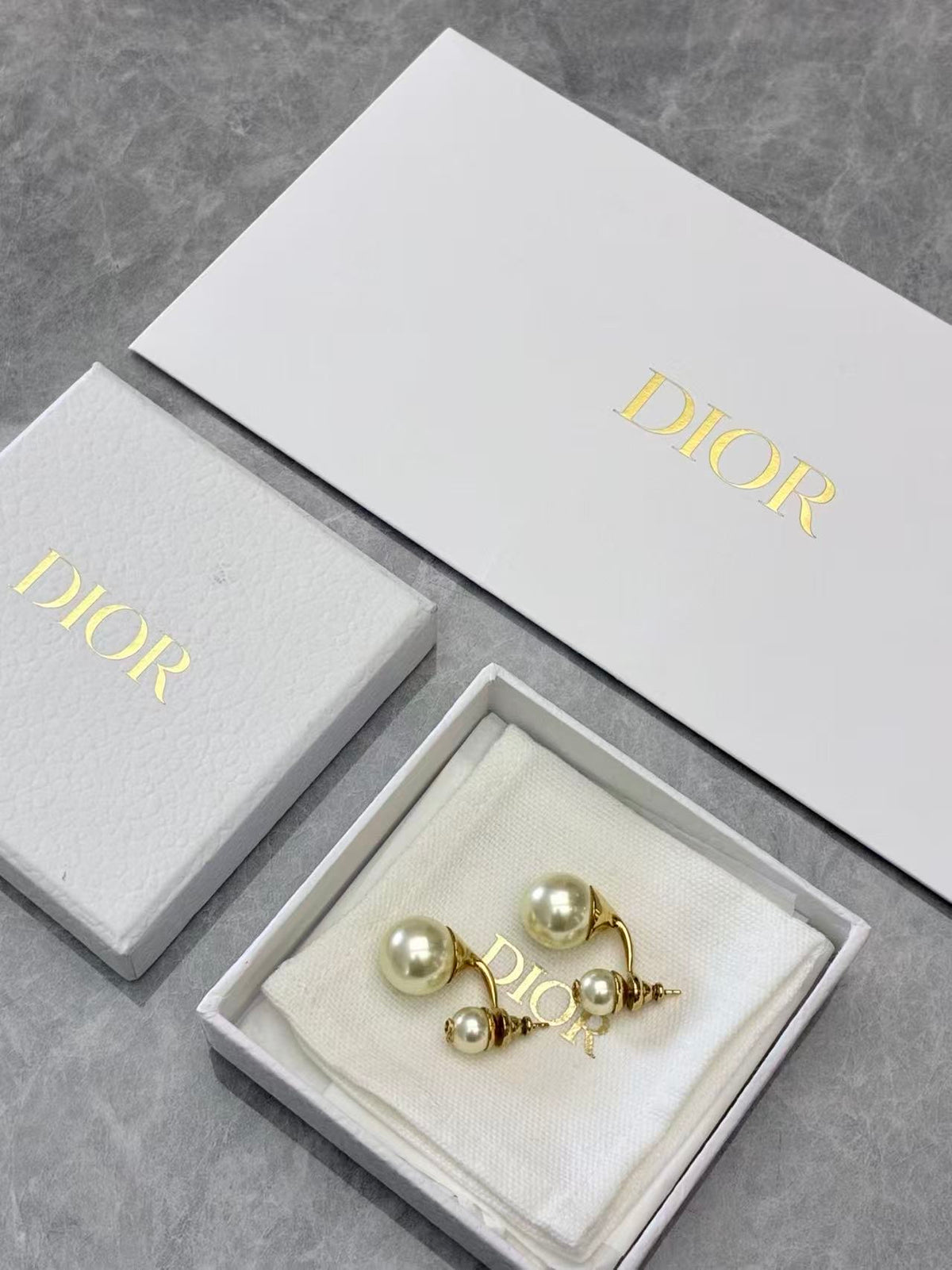DIOR Tribales Earrings – Faux Pearl CD Motif, Gold-Tone, Good Pre-Owned