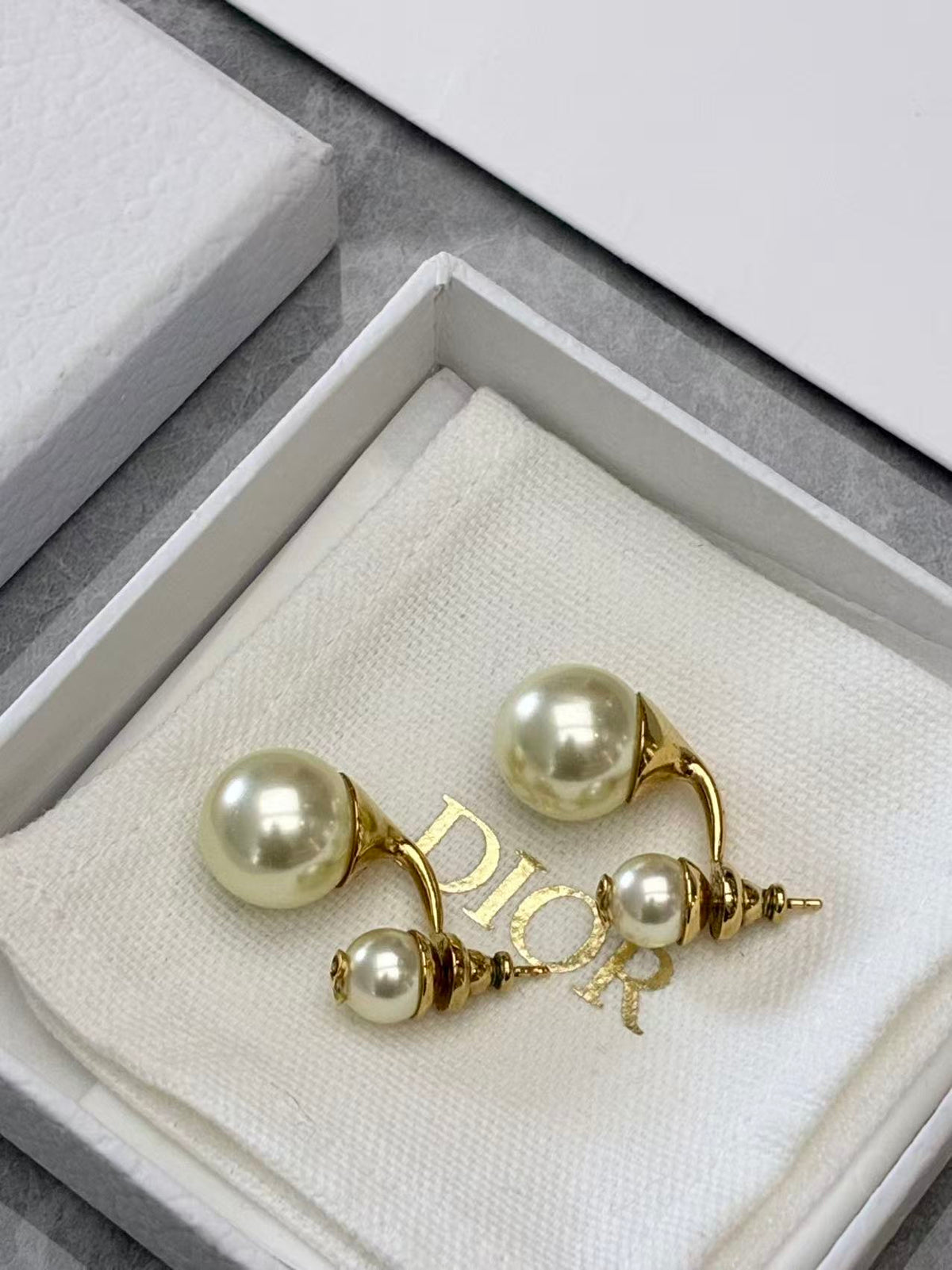 DIOR Tribales Earrings – Faux Pearl CD Motif, Gold-Tone, Good Pre-Owned