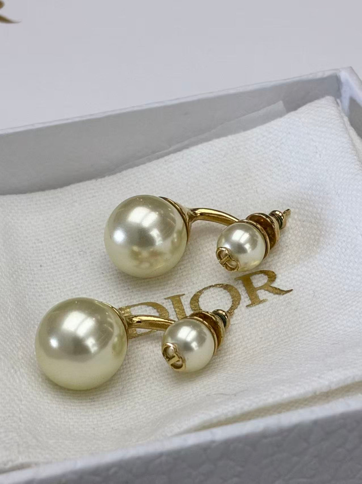 DIOR Tribales Earrings – Faux Pearl CD Motif, Gold-Tone, Good Pre-Owned