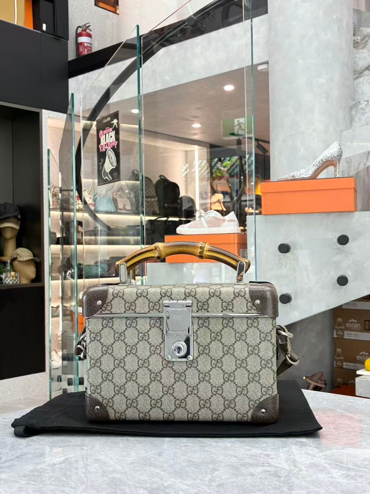 GUCCI Monogram Hard-Sided Trunk Case – GG Supreme Canvas, Bamboo Top Handle, Silver Hardware, Good Pre-Owned
