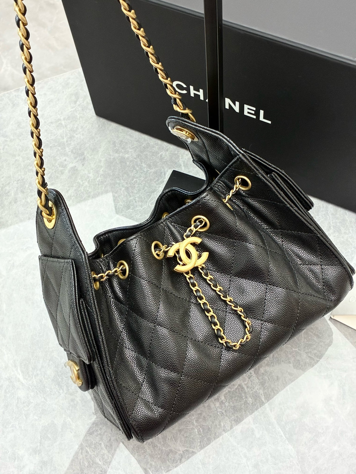 CHANEL 25 Bag Mini – Black Caviar Leather, Gold Hardware, Microchip Era, Excellent Pre-Owned