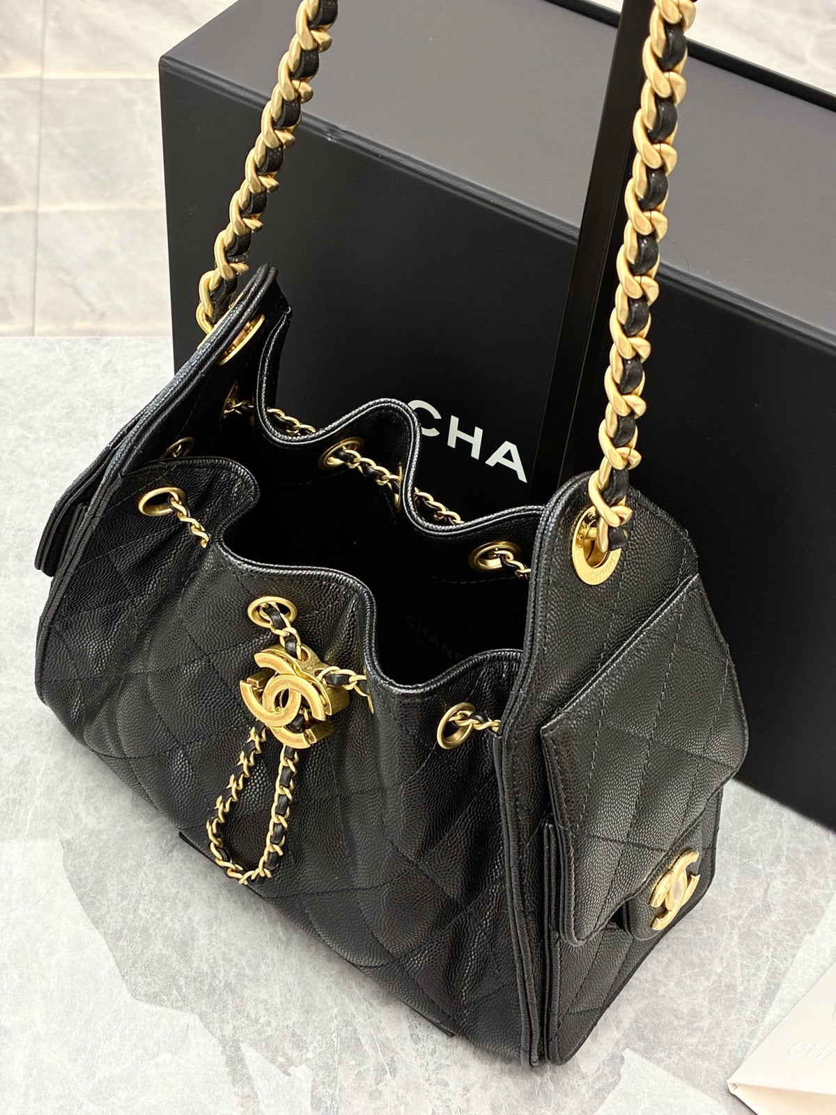 CHANEL 25 Bag Mini – Black Caviar Leather, Gold Hardware, Microchip Era, Excellent Pre-Owned