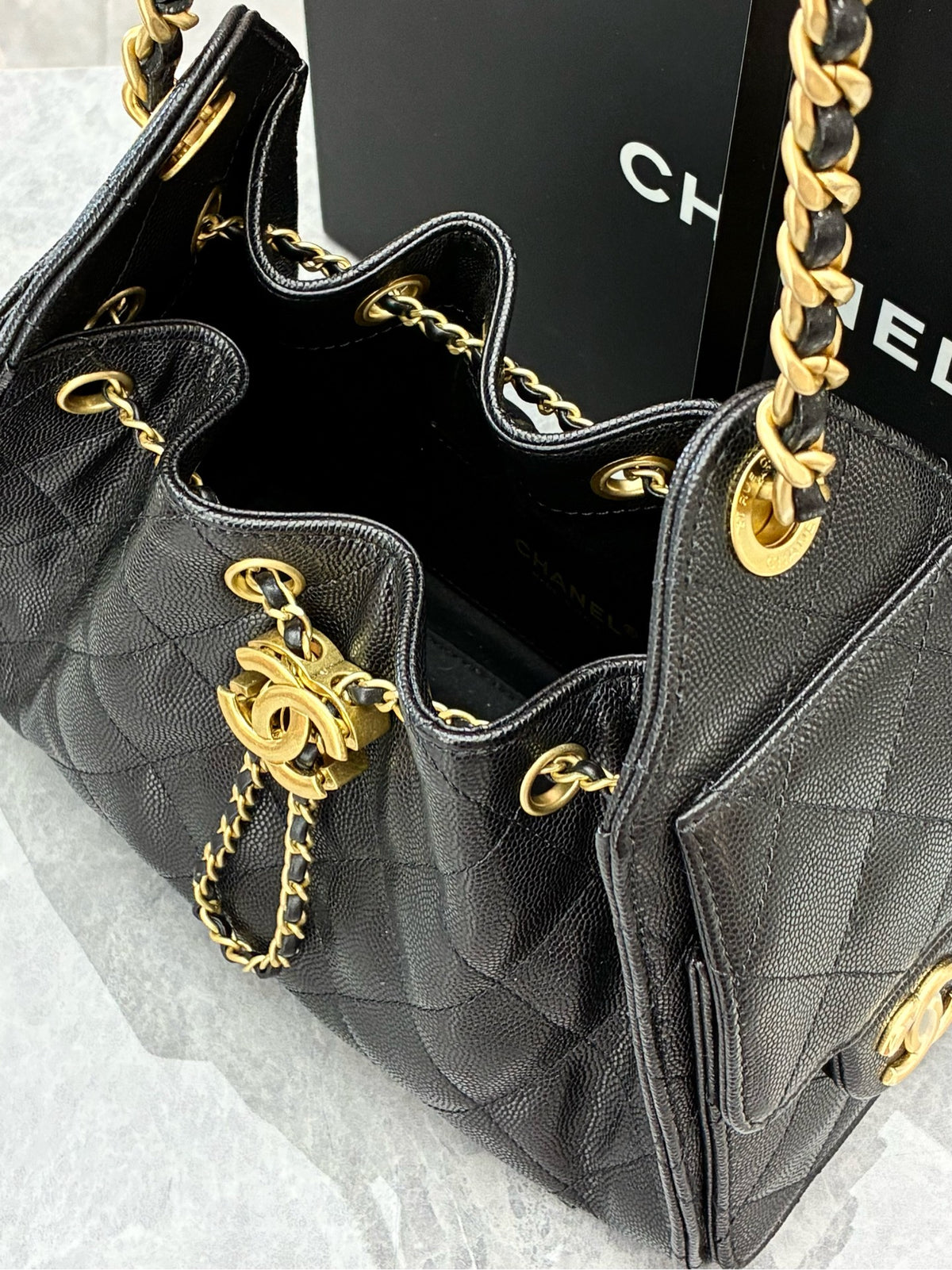 CHANEL 25 Bag Mini – Black Caviar Leather, Gold Hardware, Microchip Era, Excellent Pre-Owned