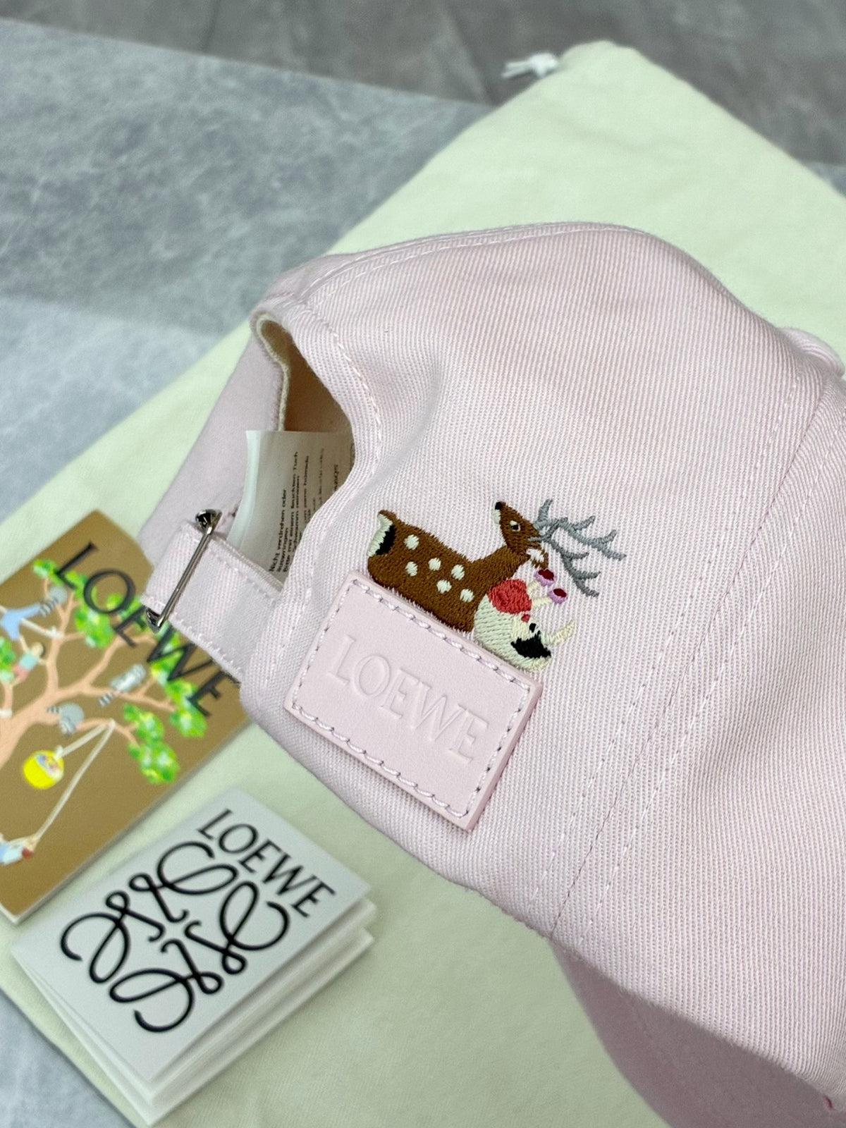 LOEWE x Suna Fujita Baseball Cap – Pink Cotton with Fawn Embroidery, Size L, Brand New