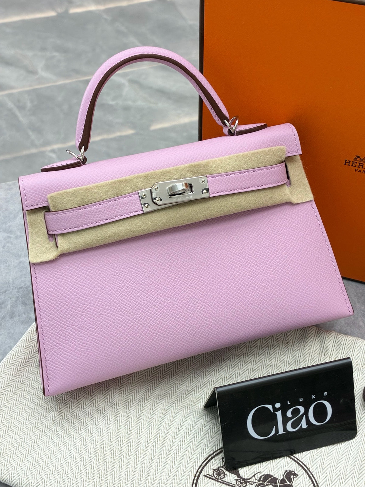 HERMÈS Mini Kelly II – Mauve Sylvestre Epsom Leather, Palladium Hardware, G Stamp, 2026, Brand New