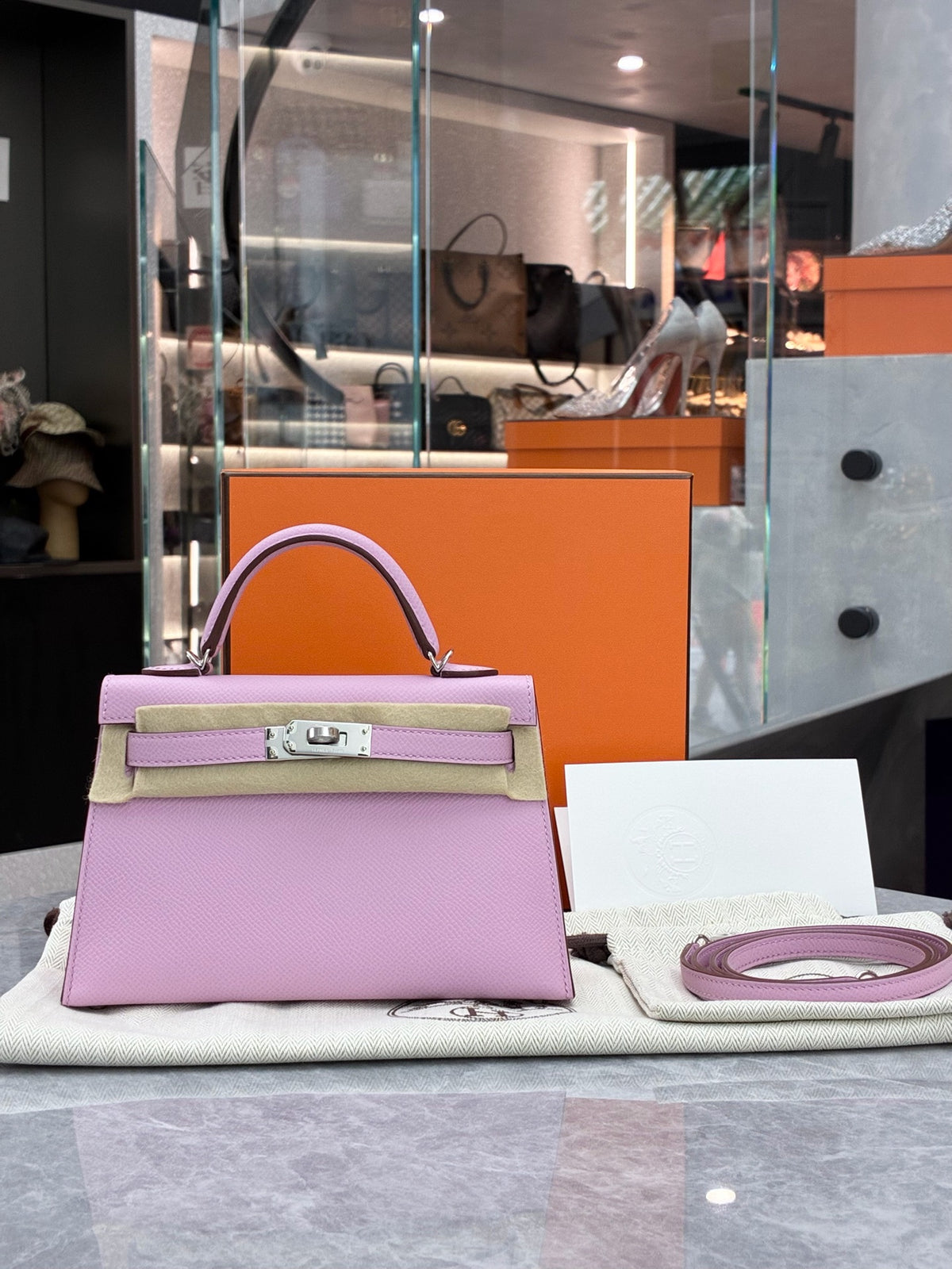 HERMÈS Mini Kelly II – Mauve Sylvestre Epsom Leather, Palladium Hardware, G Stamp, 2026, Brand New