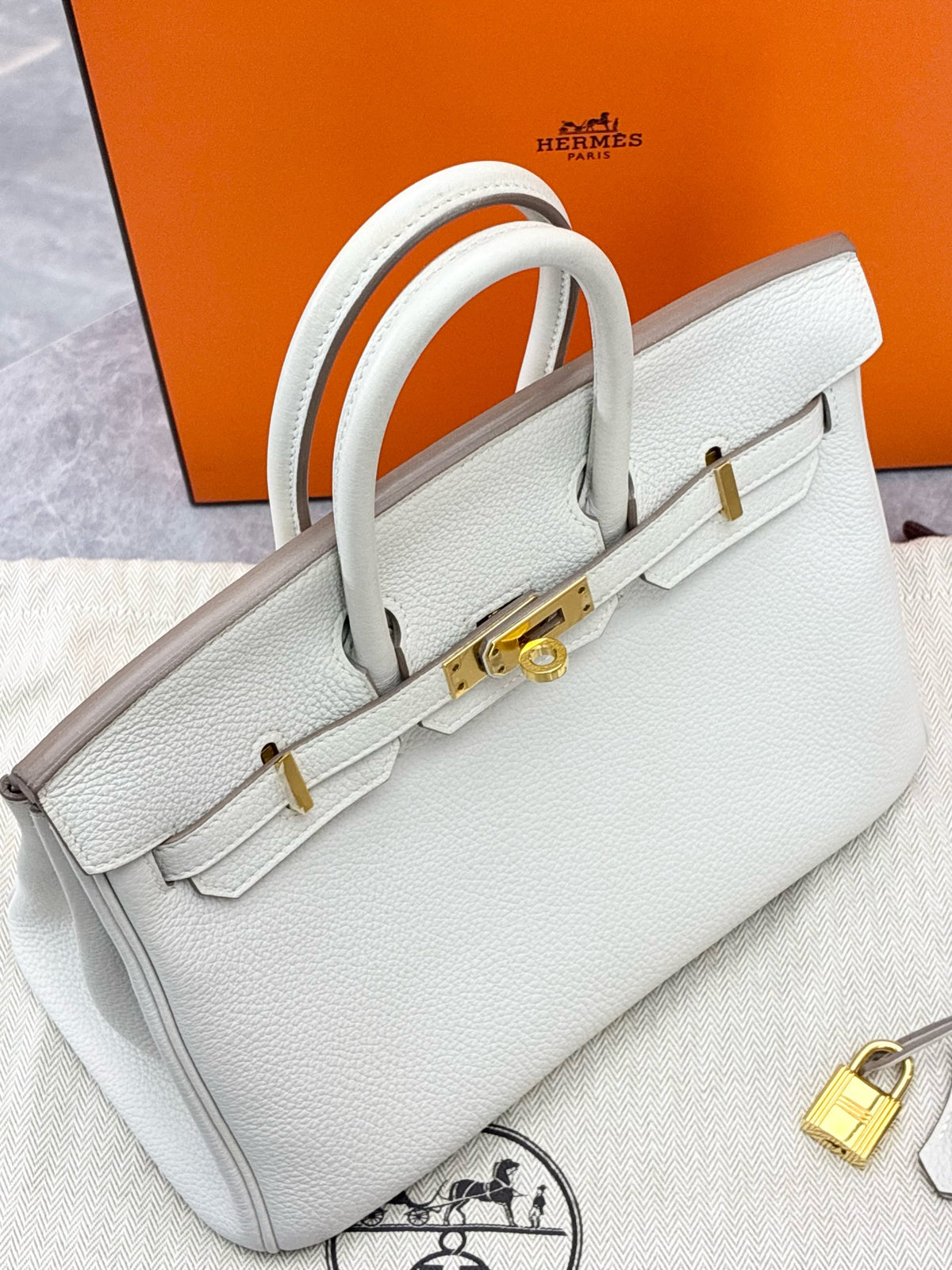 HERMÈS Birkin 25 – Gris Perle Togo Leather with Gold-Tone Hardware, W Stamp, Good Pre-Owned